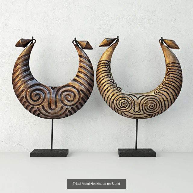 Vintage Tribal Metal Necklaces on Stand Collection _1
