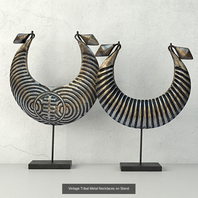 Vintage Tribal Metal Necklaces on Stand Collection _5