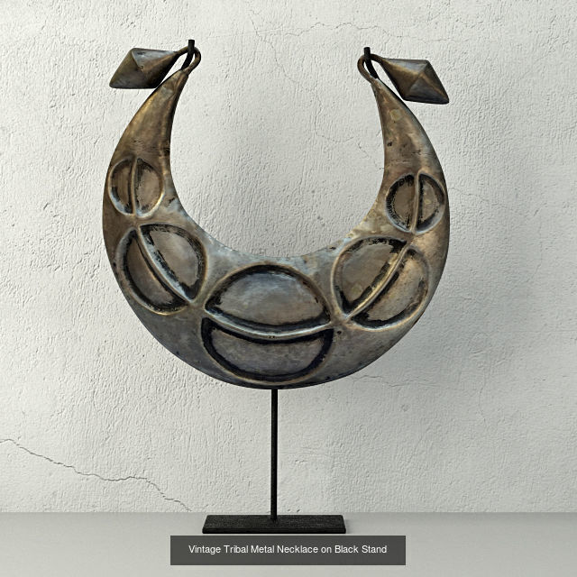 Vintage Tribal Metal Necklaces on Stand Collection _4