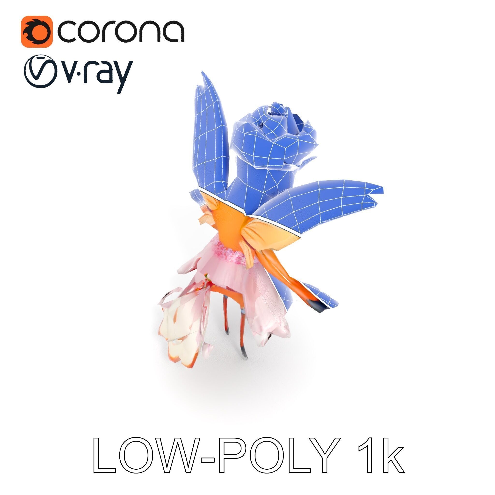 Flower Fairy Bird with Wings and Pink Dress D Model Low-poly 3D model_21