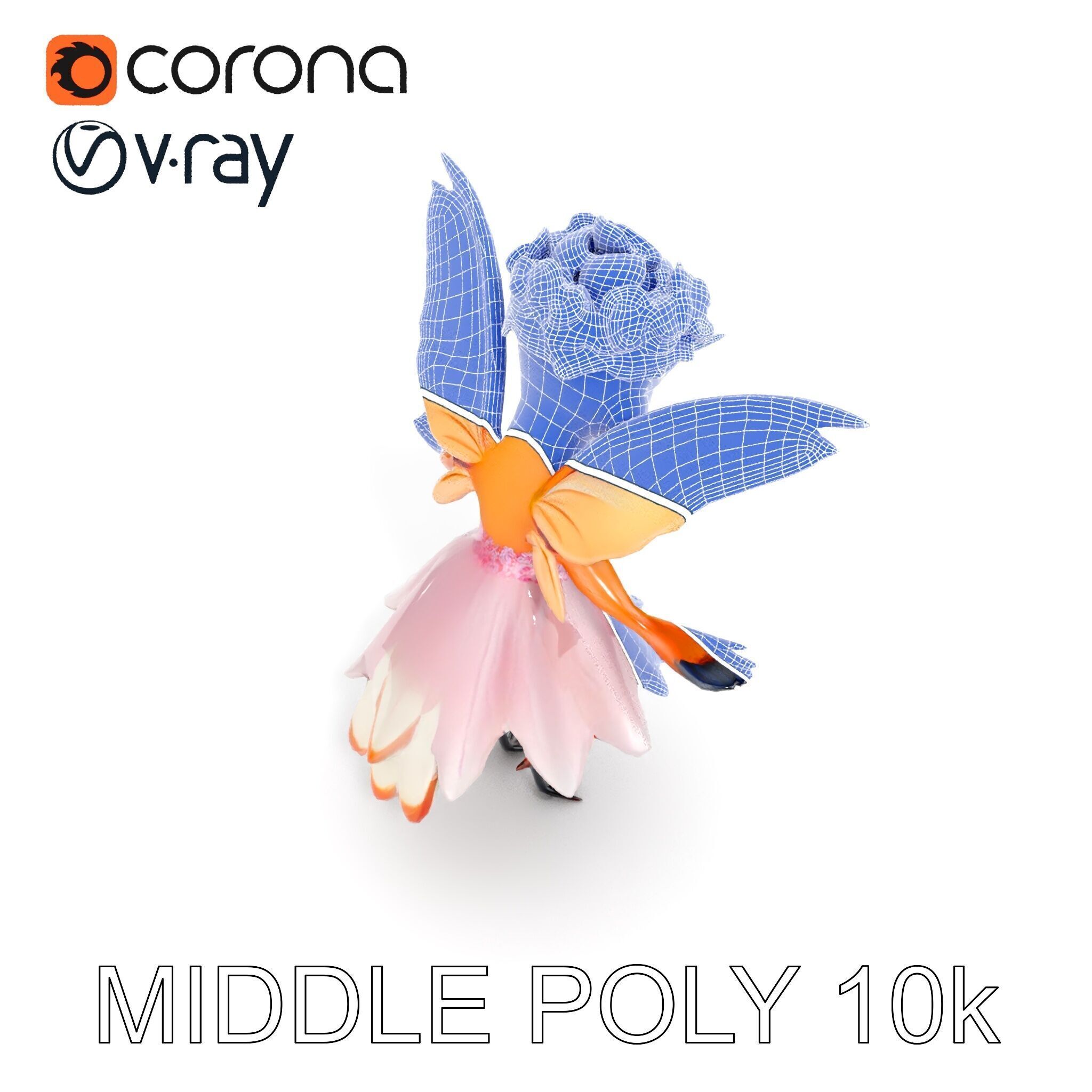 Flower Fairy Bird with Wings and Pink Dress D Model Low-poly 3D model_23