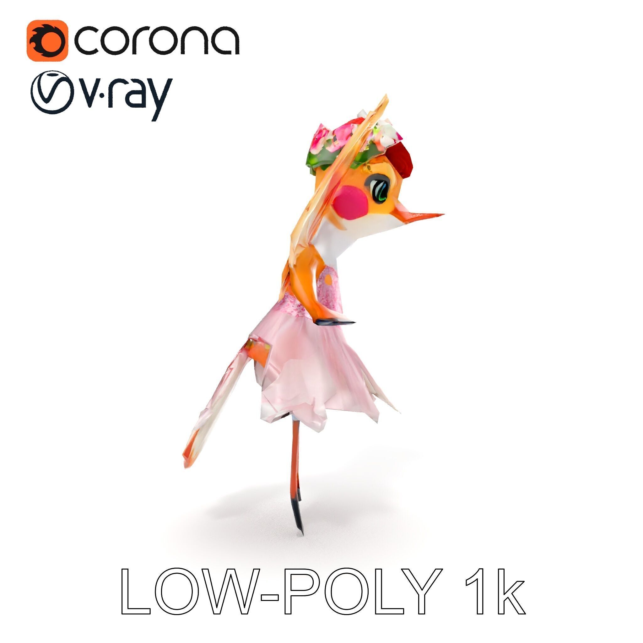 Flower Fairy Bird with Wings and Pink Dress D Model Low-poly 3D model_29