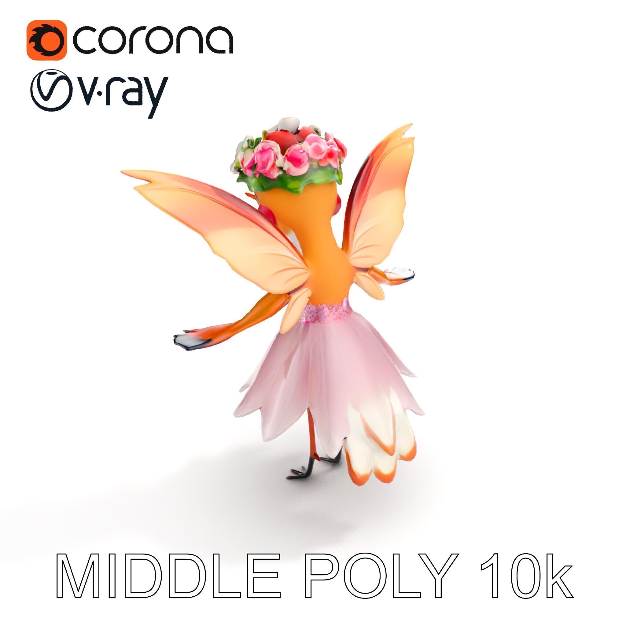 Flower Fairy Bird with Wings and Pink Dress D Model Low-poly 3D model_15