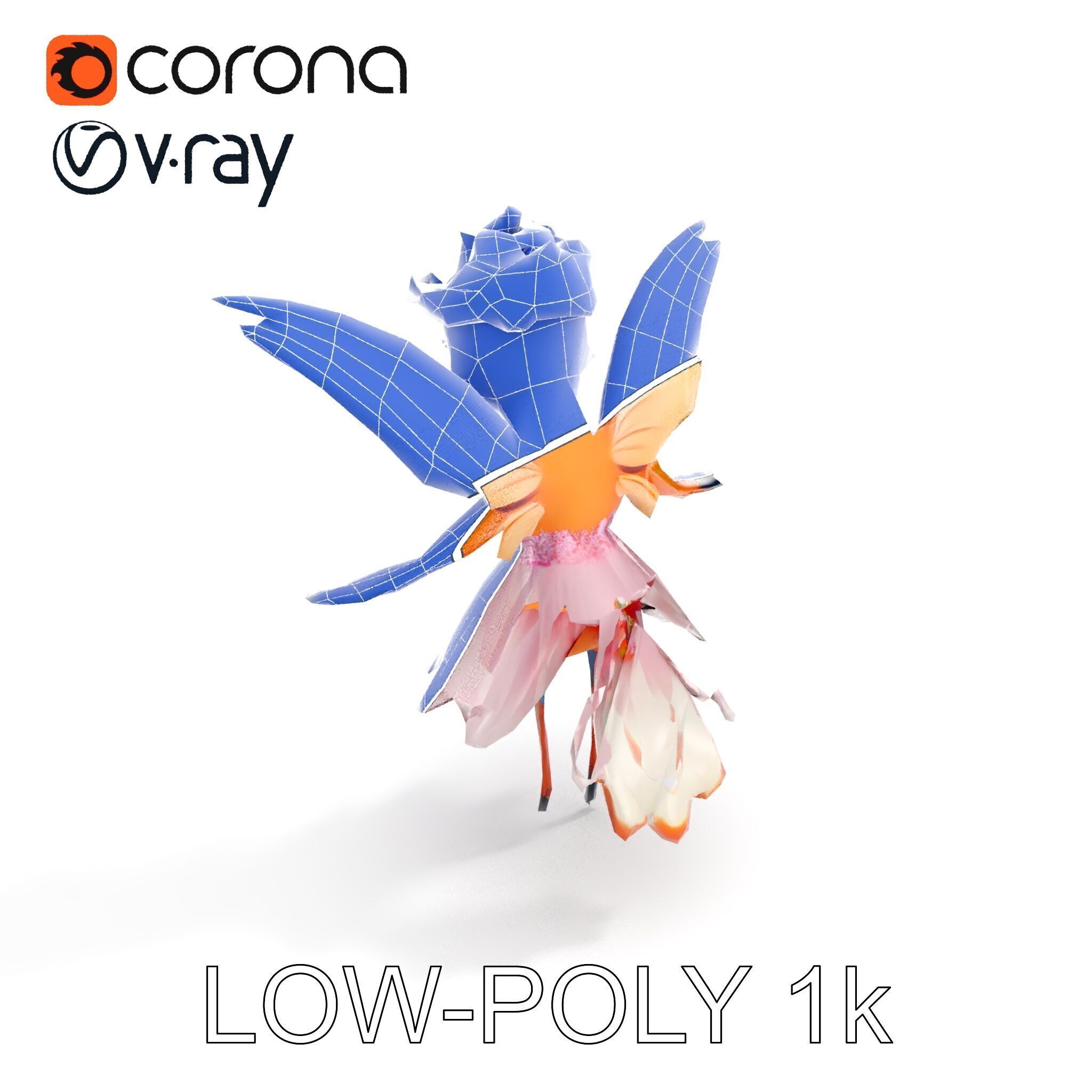 Flower Fairy Bird with Wings and Pink Dress D Model Low-poly 3D model_34