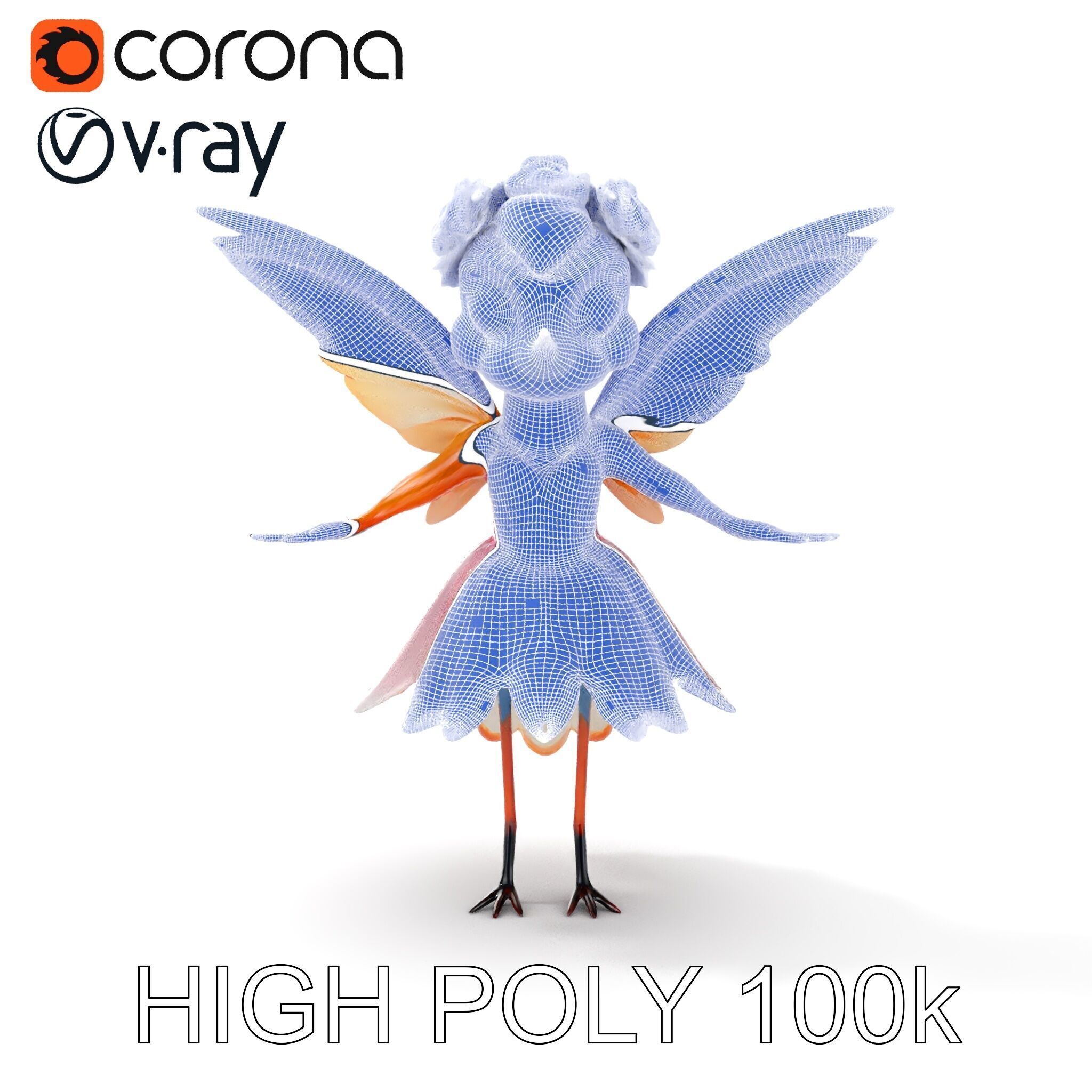 Flower Fairy Bird with Wings and Pink Dress D Model Low-poly 3D model_14