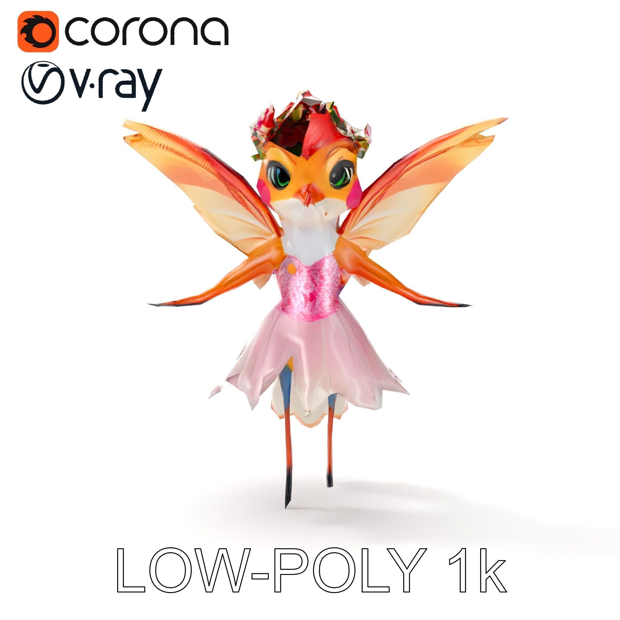 Flower Fairy Bird with Wings and Pink Dress D Model Low-poly 3D model_27