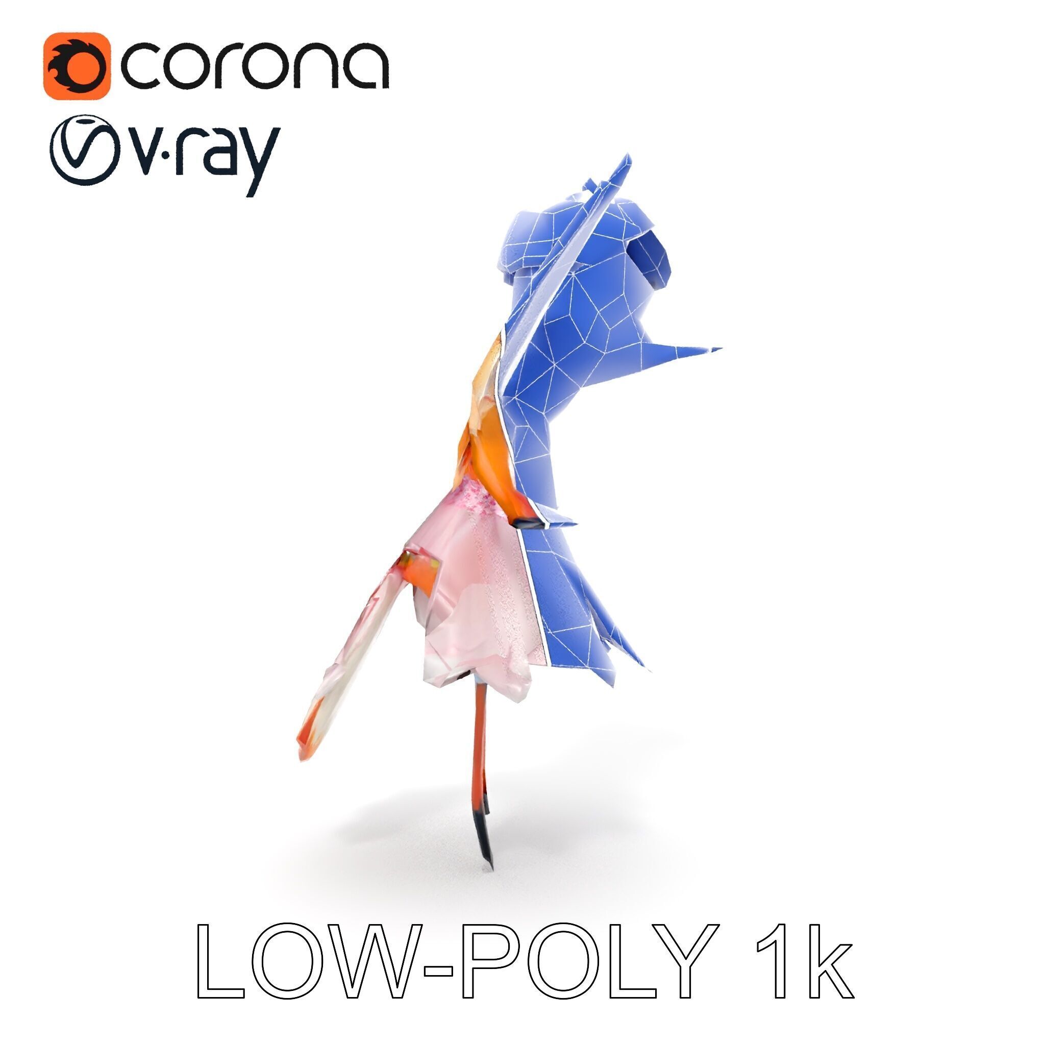 Flower Fairy Bird with Wings and Pink Dress D Model Low-poly 3D model_11