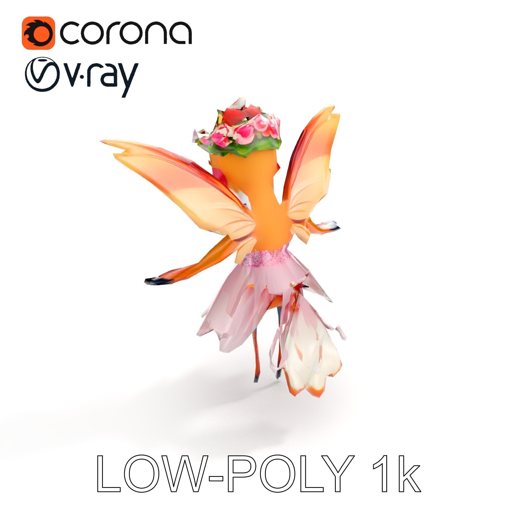 Flower Fairy Bird with Wings and Pink Dress D Model Low-poly 3D model_13