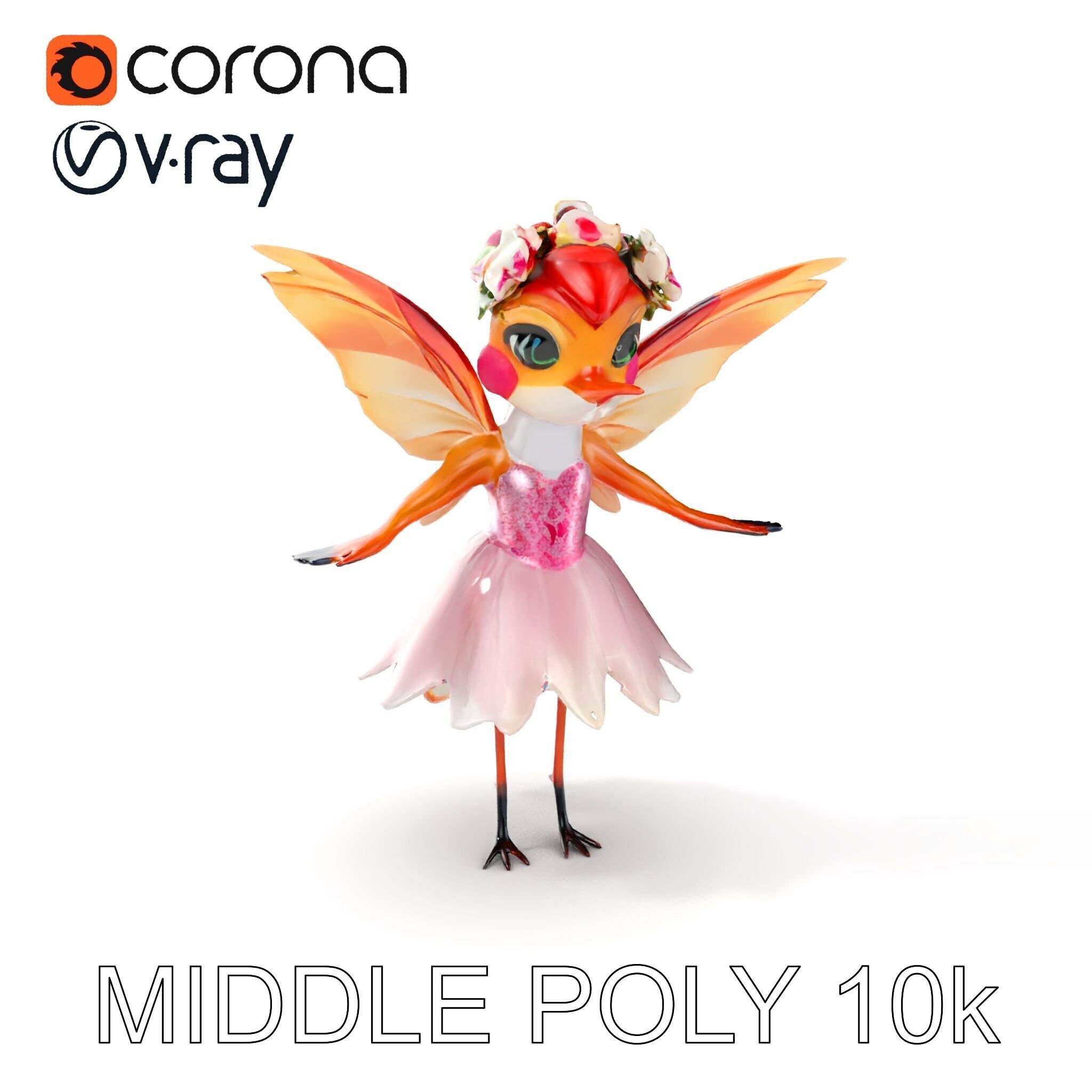 Flower Fairy Bird with Wings and Pink Dress D Model Low-poly 3D model_31