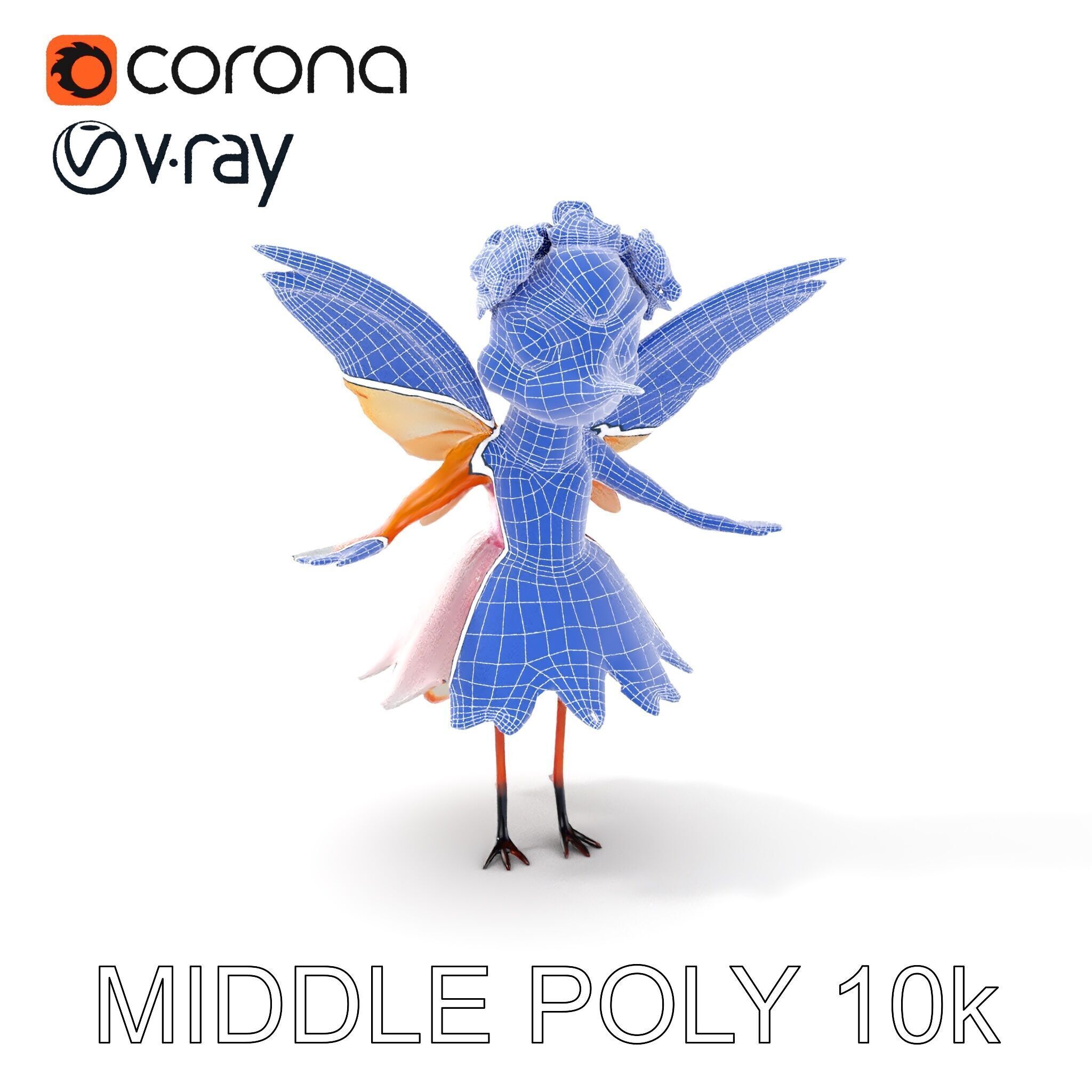 Flower Fairy Bird with Wings and Pink Dress D Model Low-poly 3D model_17