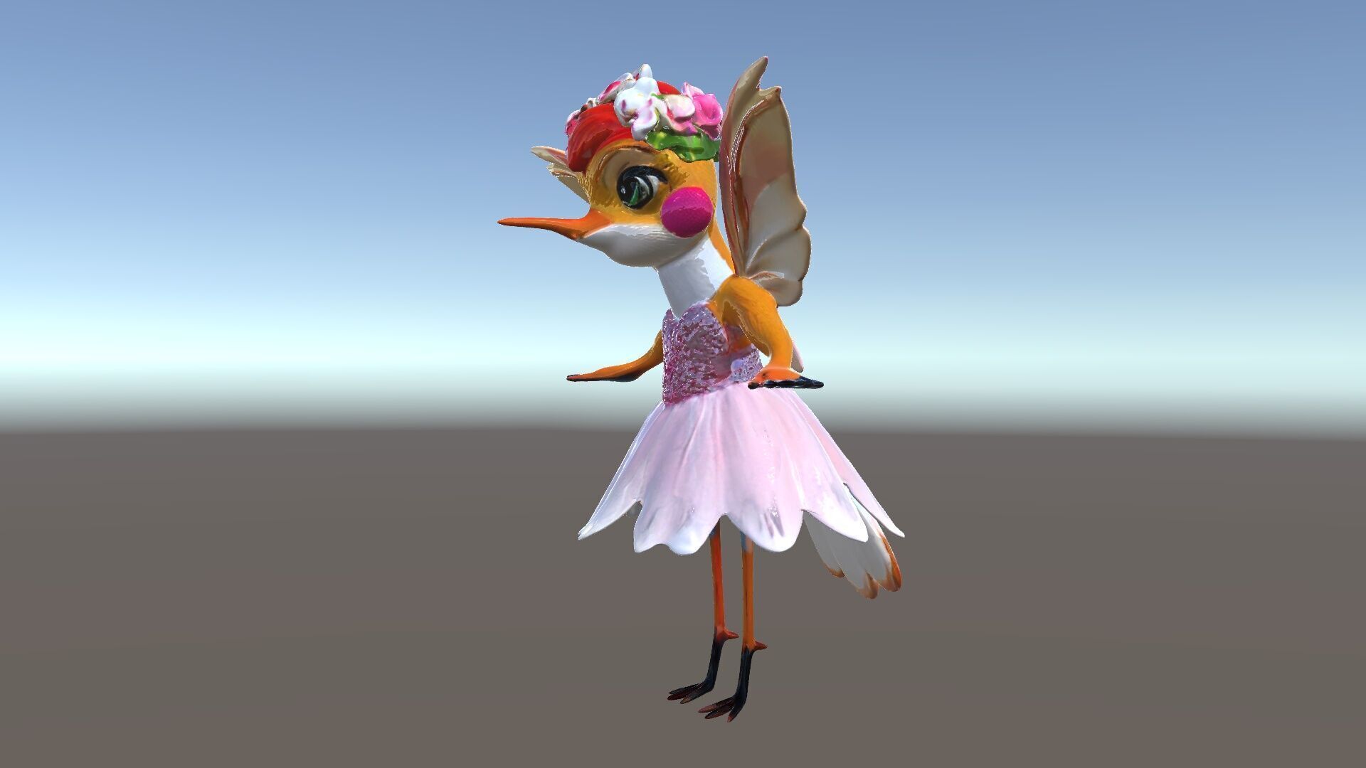 Flower Fairy Bird with Wings and Pink Dress D Model Low-poly 3D model_6