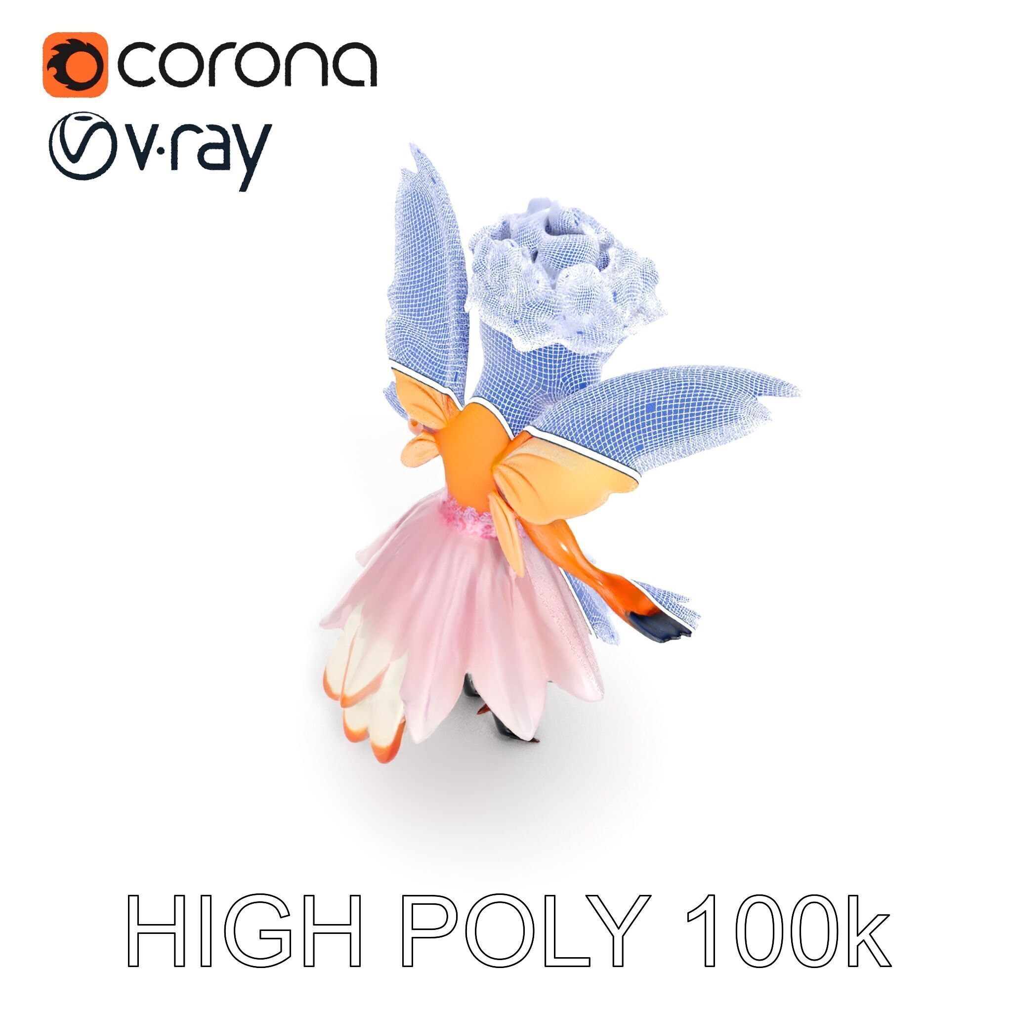 Flower Fairy Bird with Wings and Pink Dress D Model Low-poly 3D model_22