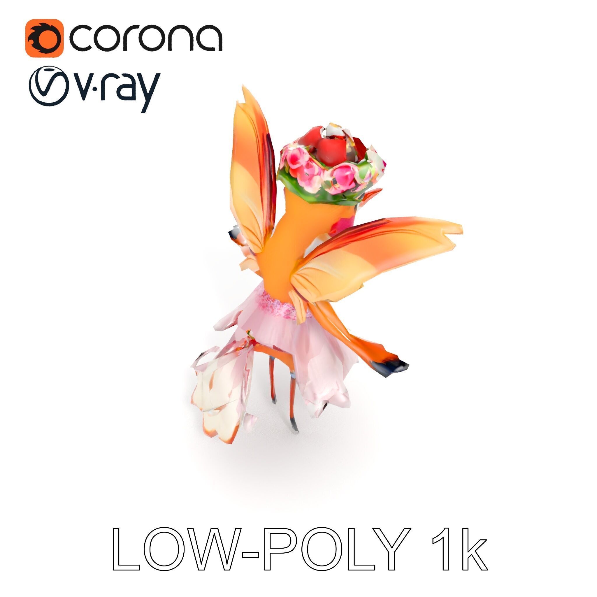 Flower Fairy Bird with Wings and Pink Dress D Model Low-poly 3D model_18