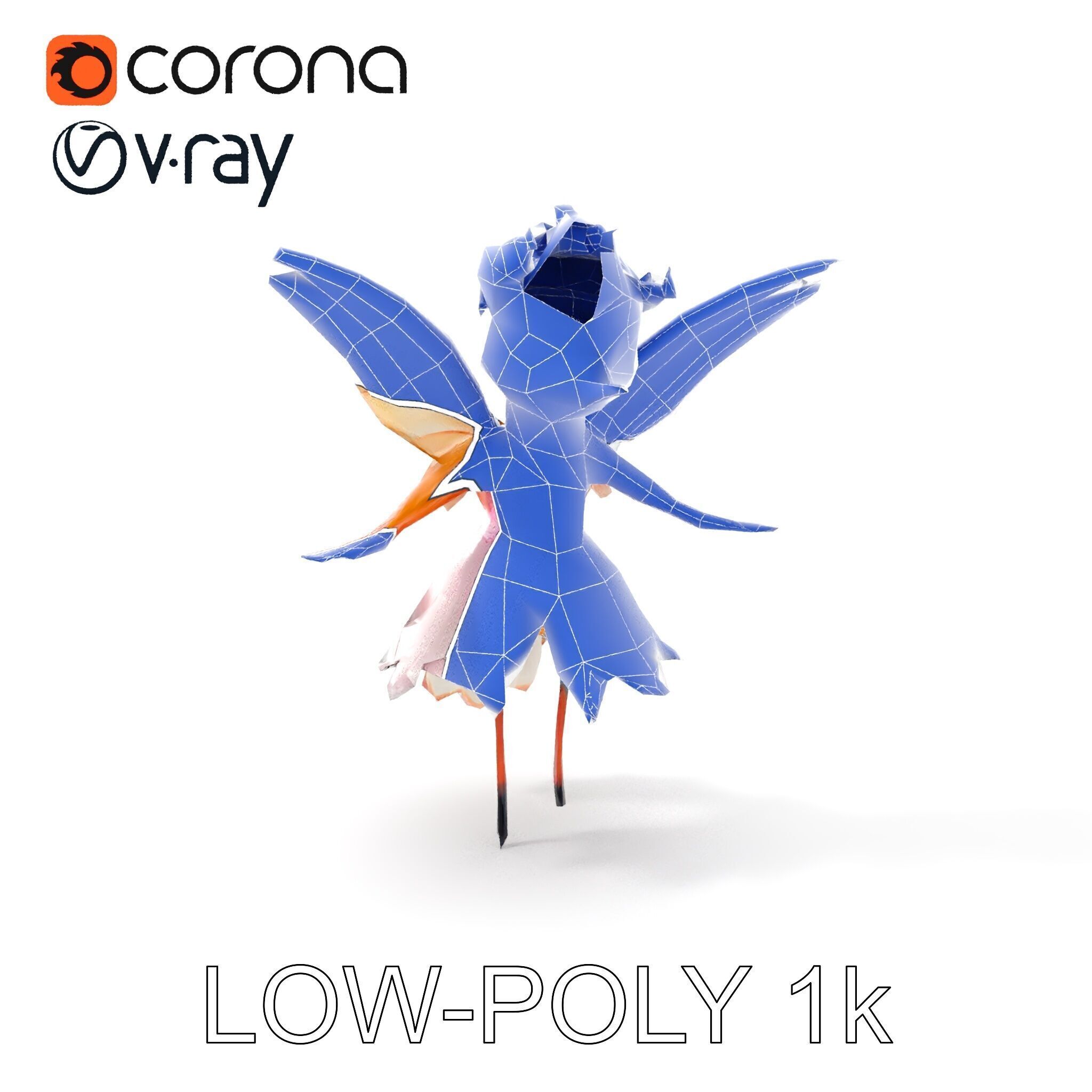 Flower Fairy Bird with Wings and Pink Dress D Model Low-poly 3D model_32