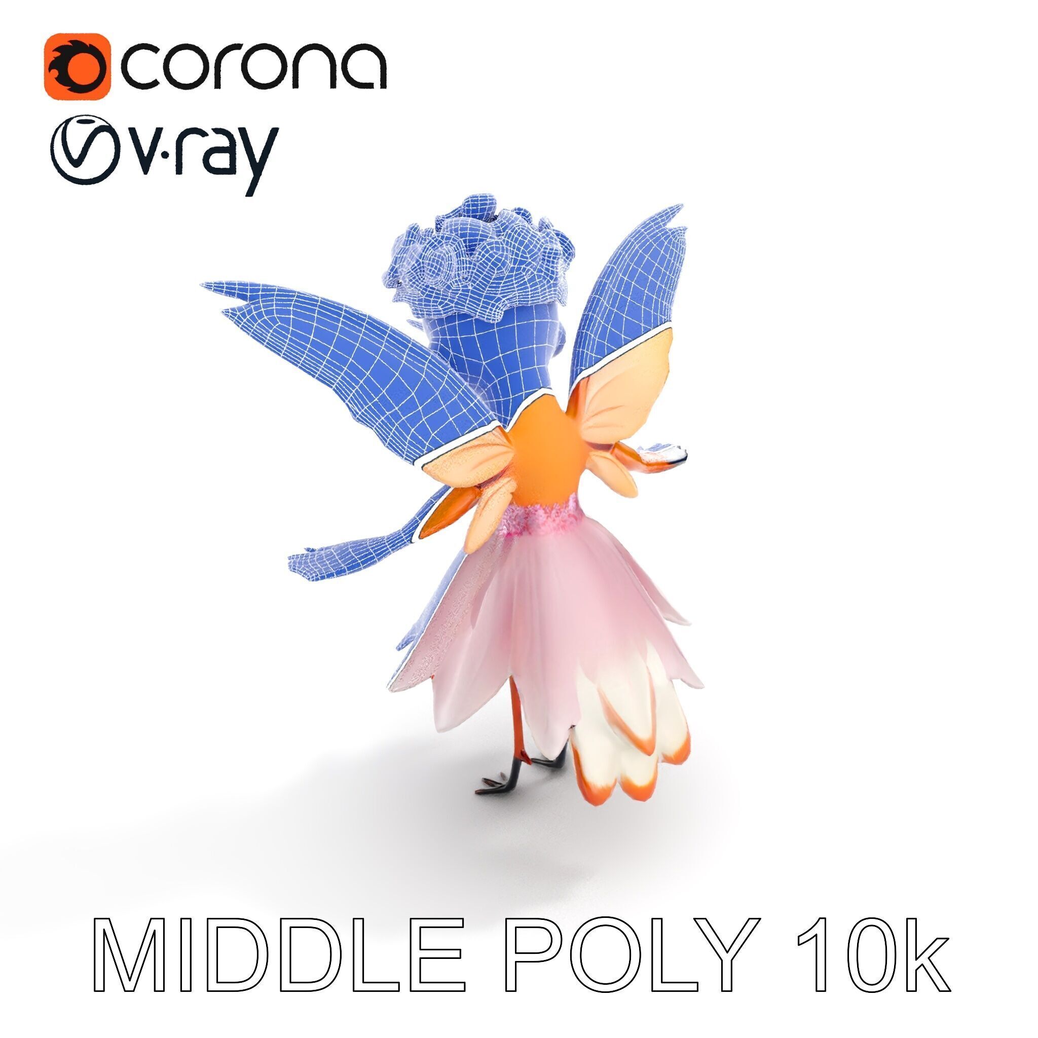 Flower Fairy Bird with Wings and Pink Dress D Model Low-poly 3D model_12