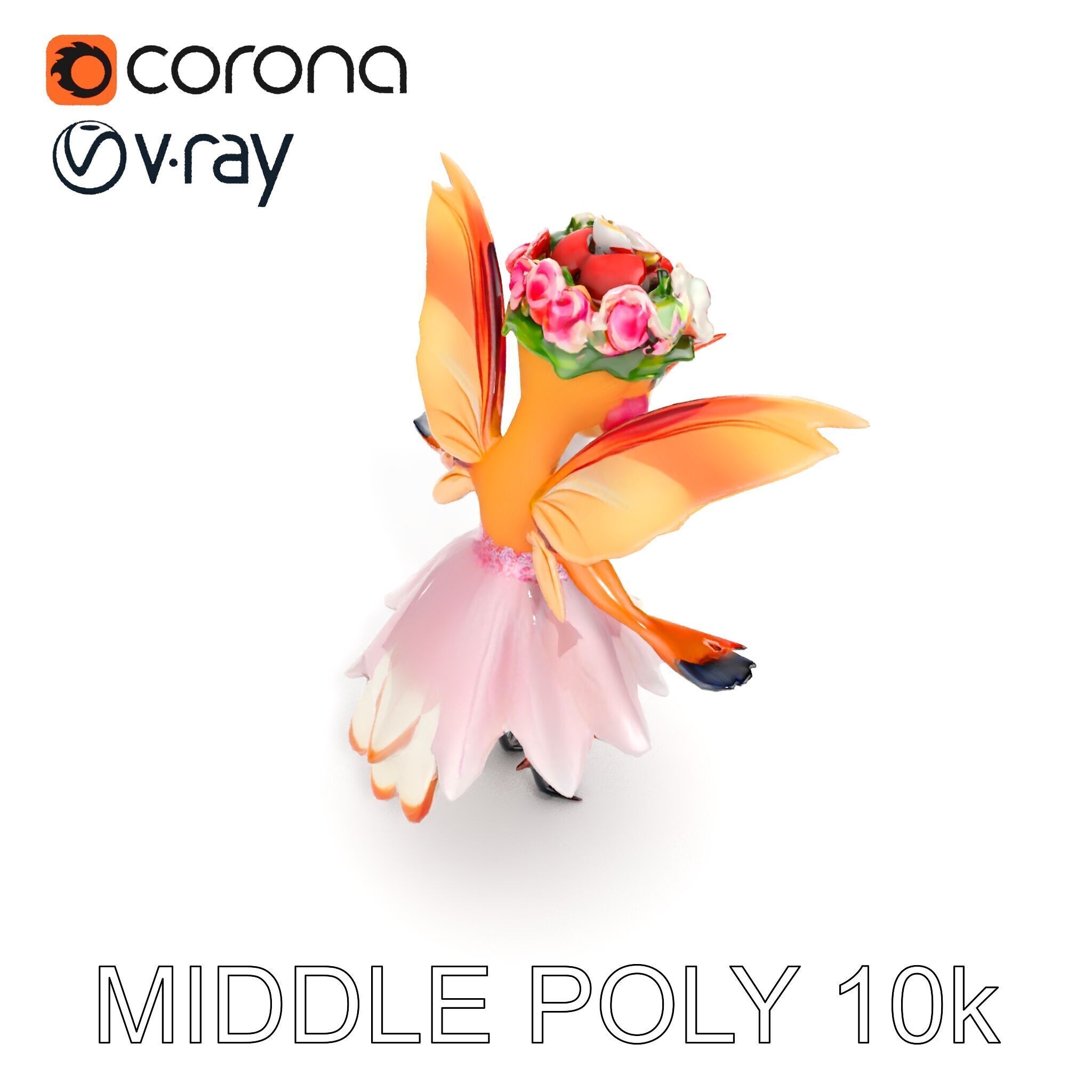 Flower Fairy Bird with Wings and Pink Dress D Model Low-poly 3D model_20