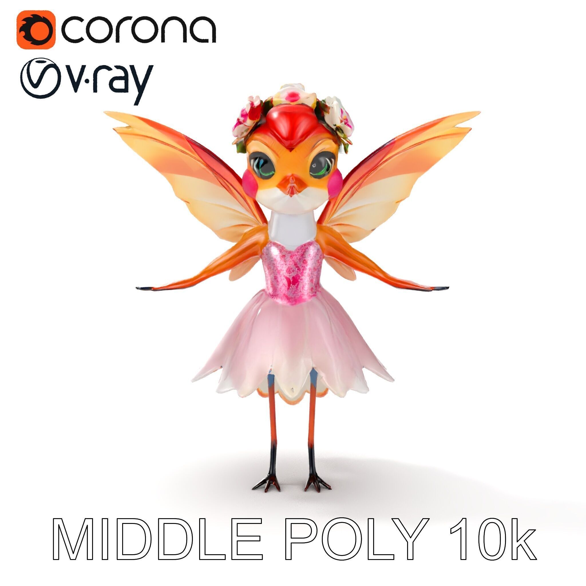 Flower Fairy Bird with Wings and Pink Dress D Model Low-poly 3D model_33