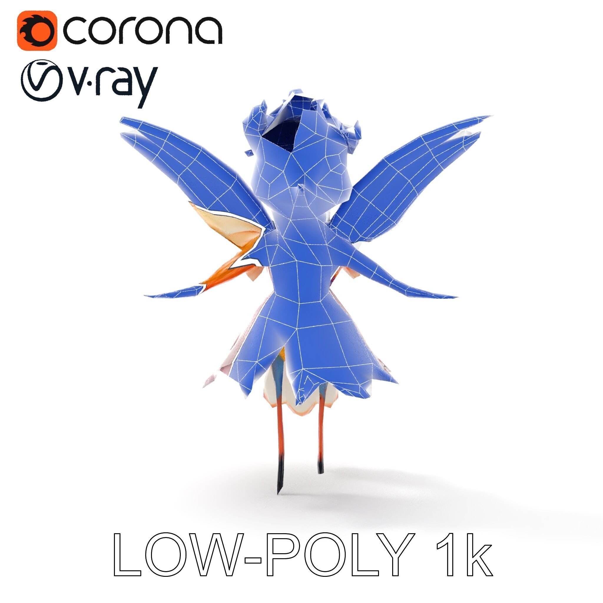 Flower Fairy Bird with Wings and Pink Dress D Model Low-poly 3D model_16