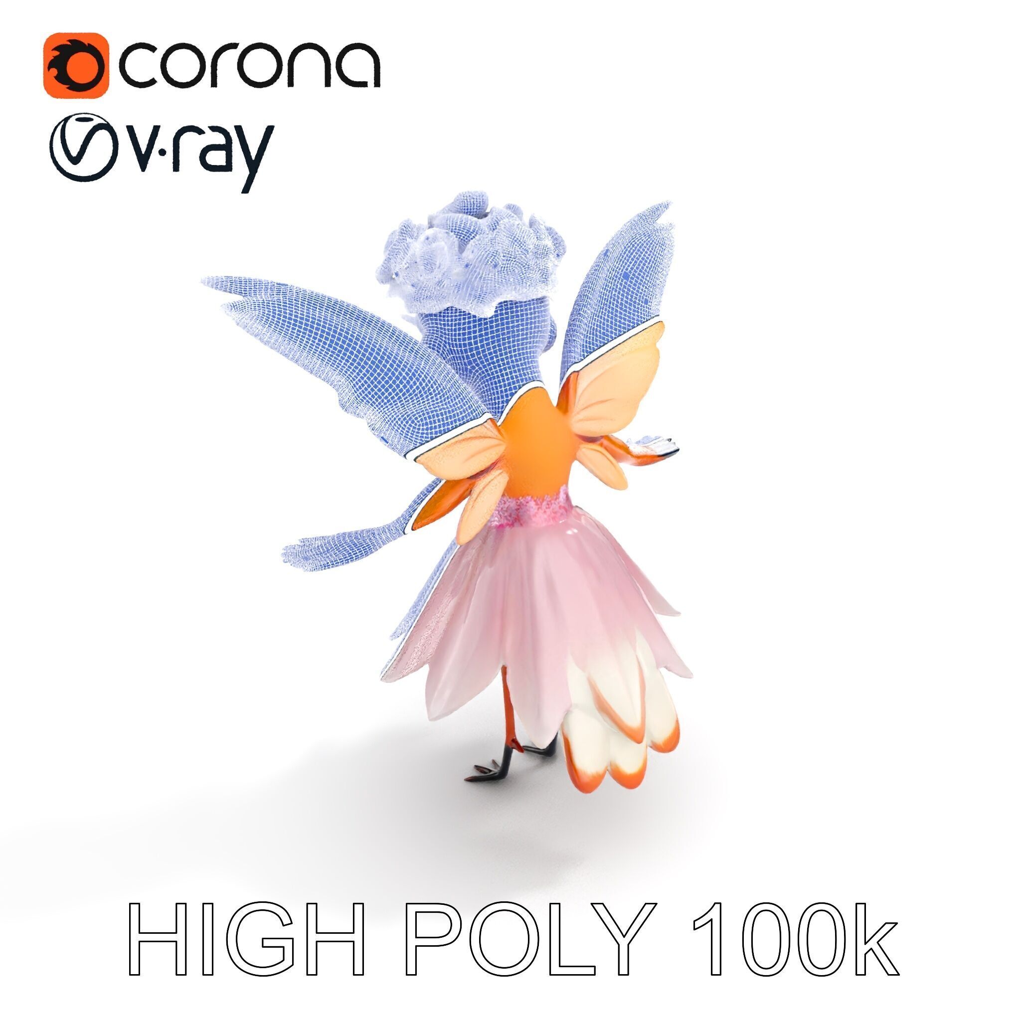 Flower Fairy Bird with Wings and Pink Dress D Model Low-poly 3D model_25