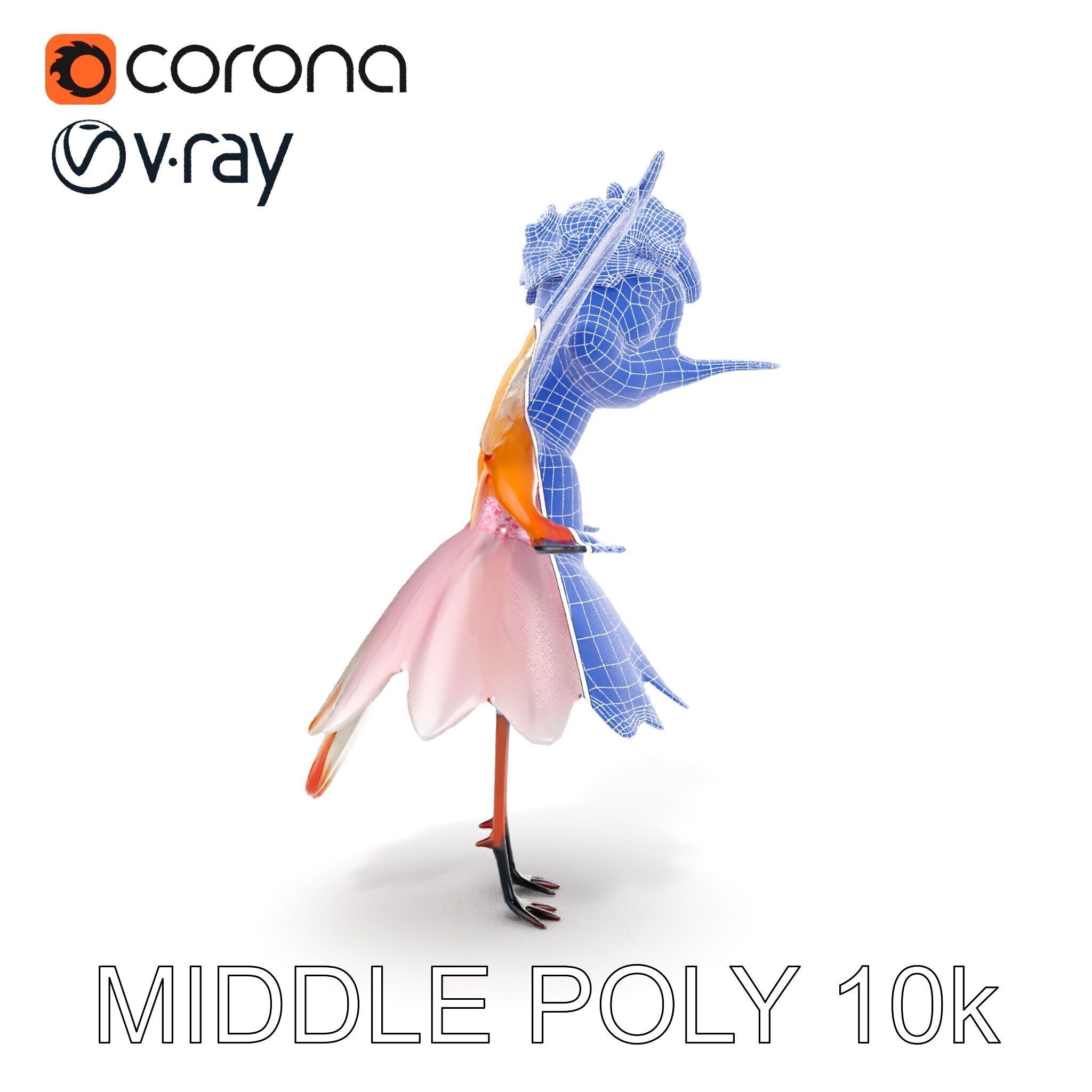 Flower Fairy Bird with Wings and Pink Dress D Model Low-poly 3D model_7