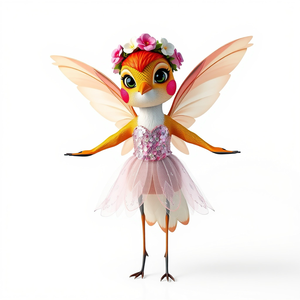 Flower Fairy Bird with Wings and Pink Dress D Model Low-poly 3D model_3