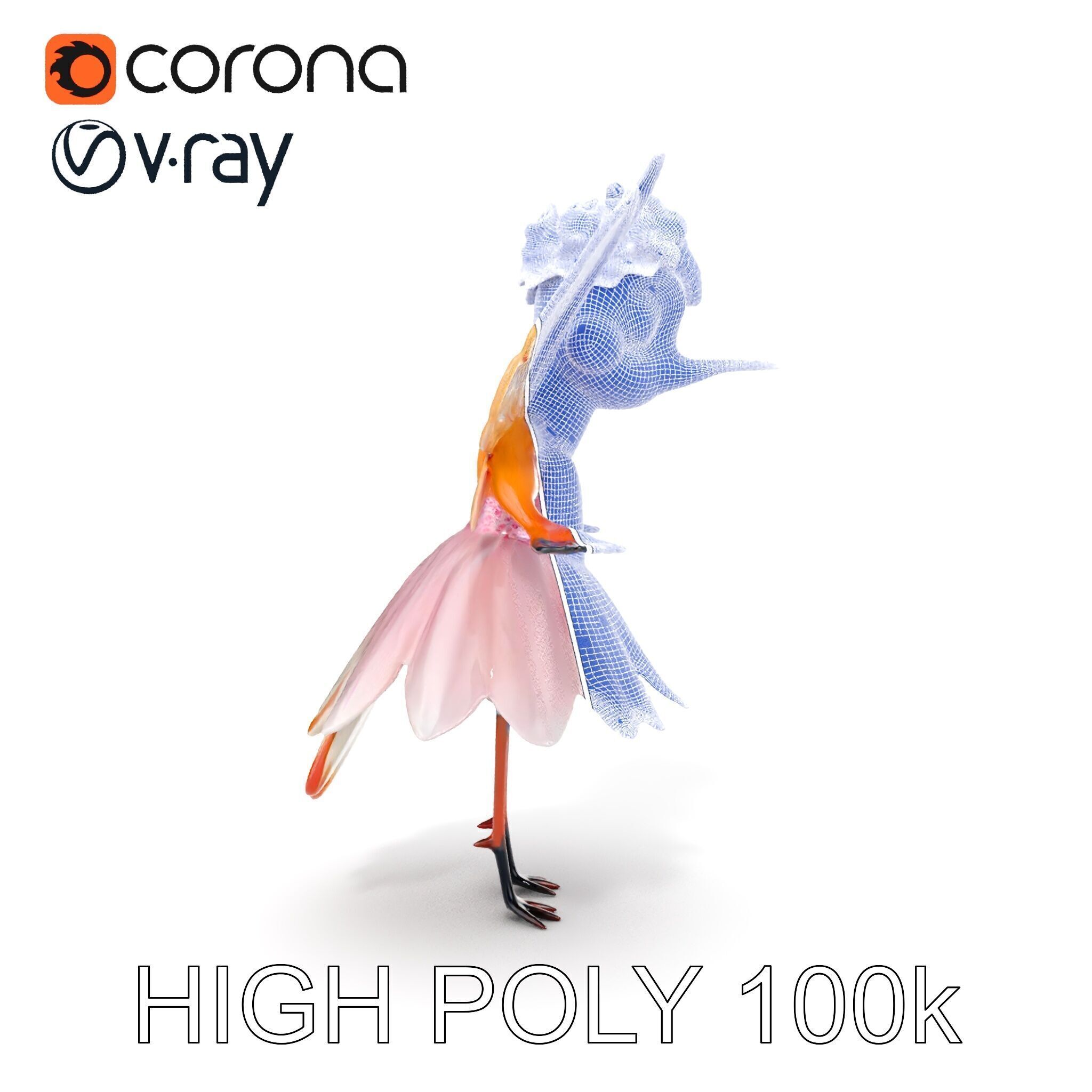 Flower Fairy Bird with Wings and Pink Dress D Model Low-poly 3D model_37