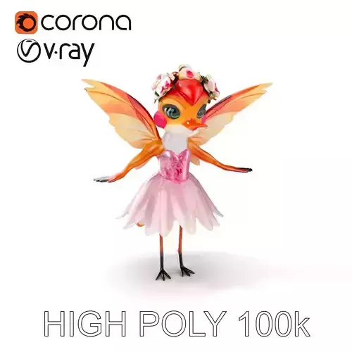 Flower Fairy Bird with Wings and Pink Dress D Model Low-poly 3D model
