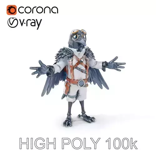 Aviator Raven Character  Steampunk Feathered Adventurer Model Low-poly 3D model