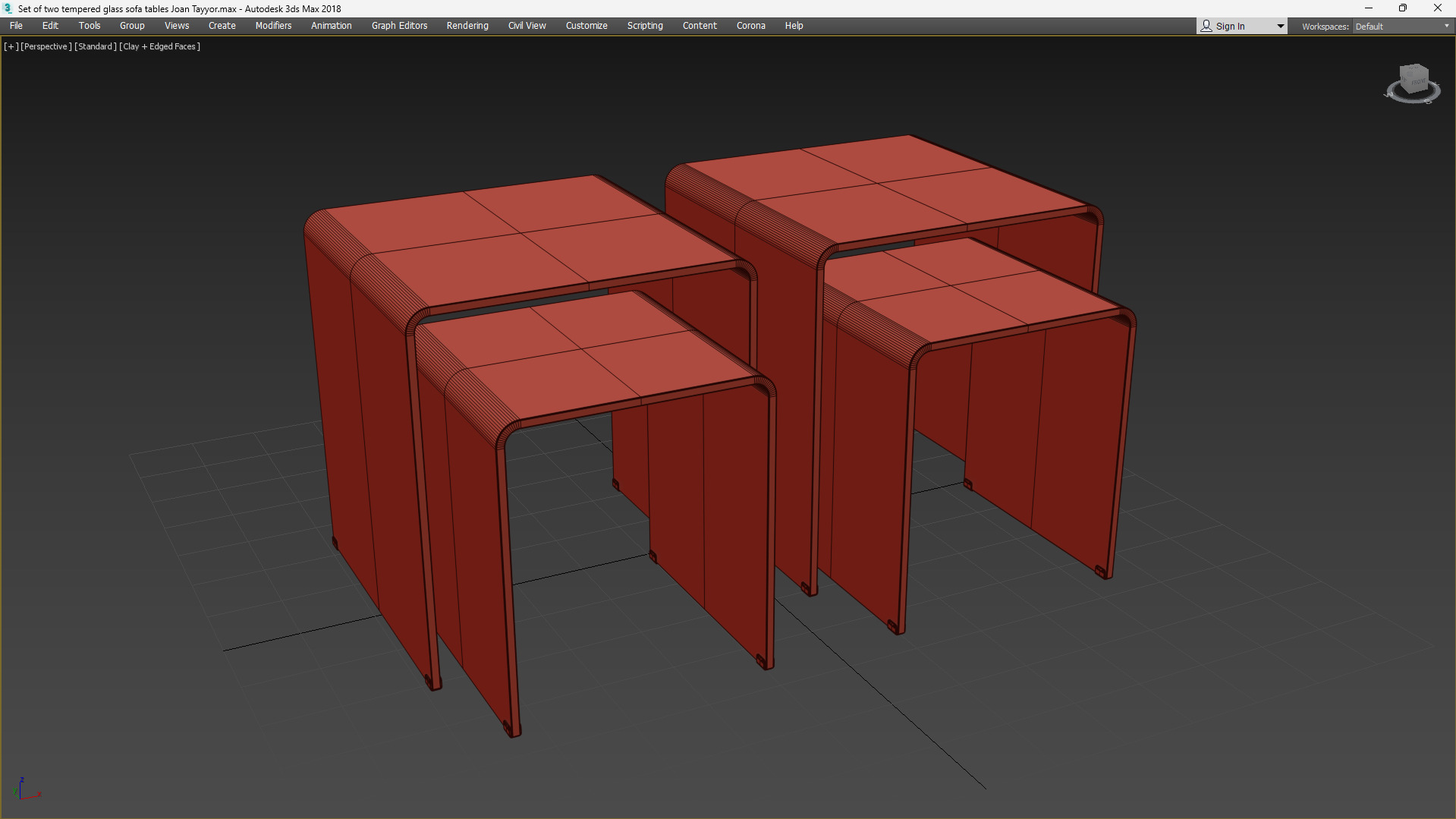 Set of two tempered glass sofa tables Joan Low-poly 3D model_6