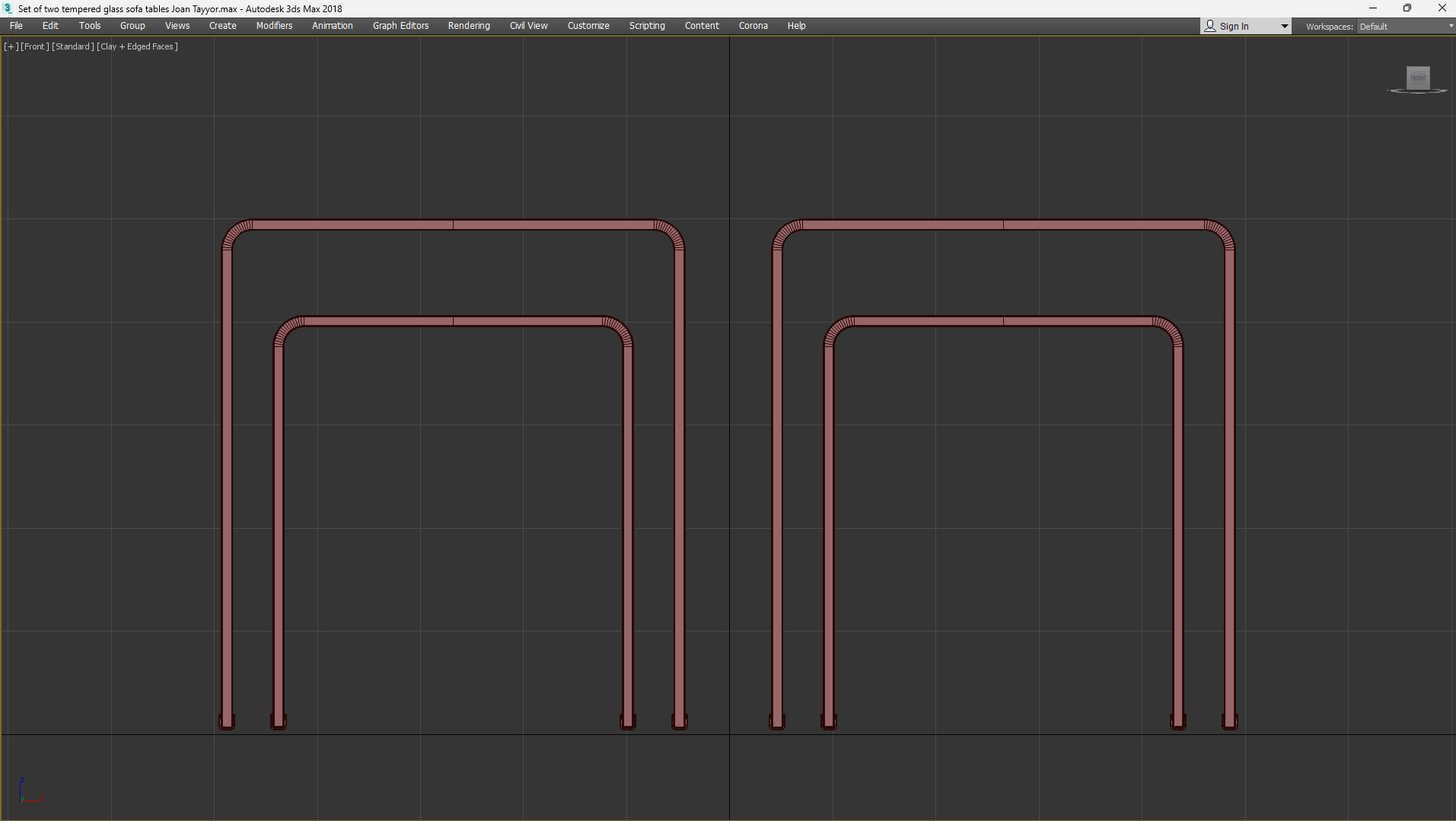 Set of two tempered glass sofa tables Joan Low-poly 3D model_7