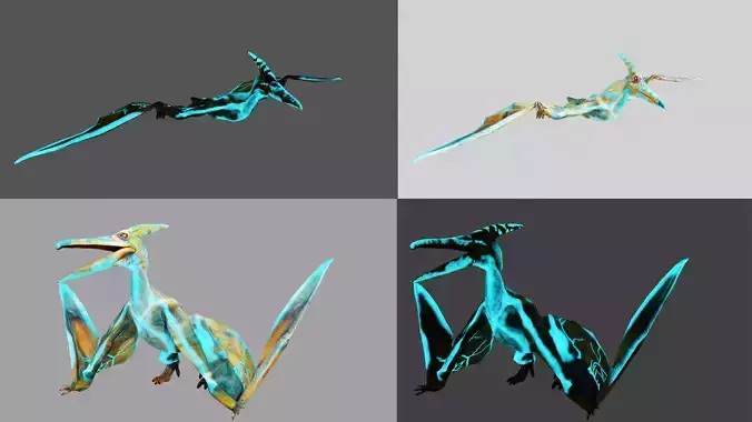Pterosaurs Dinosaur Animated Game Asset Low-poly 3D model