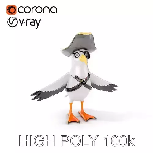 Pirate Seagull Character Model with Eyepatch and Hat