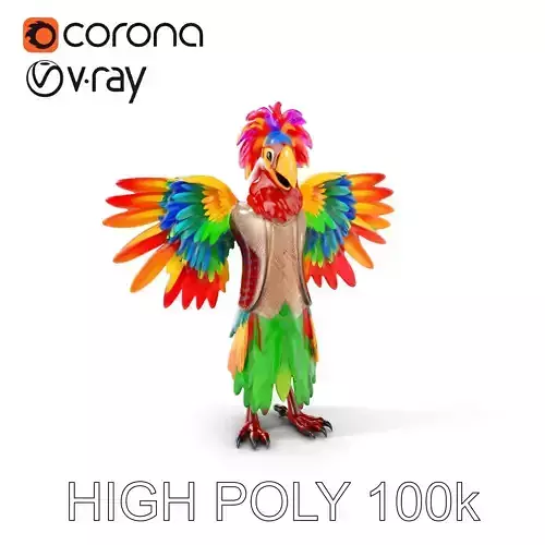Vibrant Feathered Parrot Character Model with Detailed Textures Low-poly 3D model