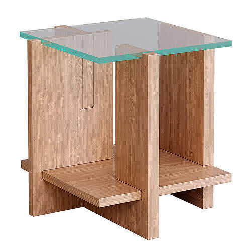 Oak and glass sofa table Laby Low-poly 3D model