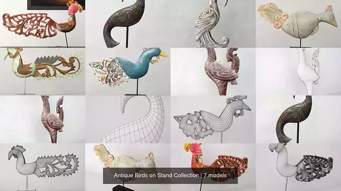 Antique Birds on Stand Collection 