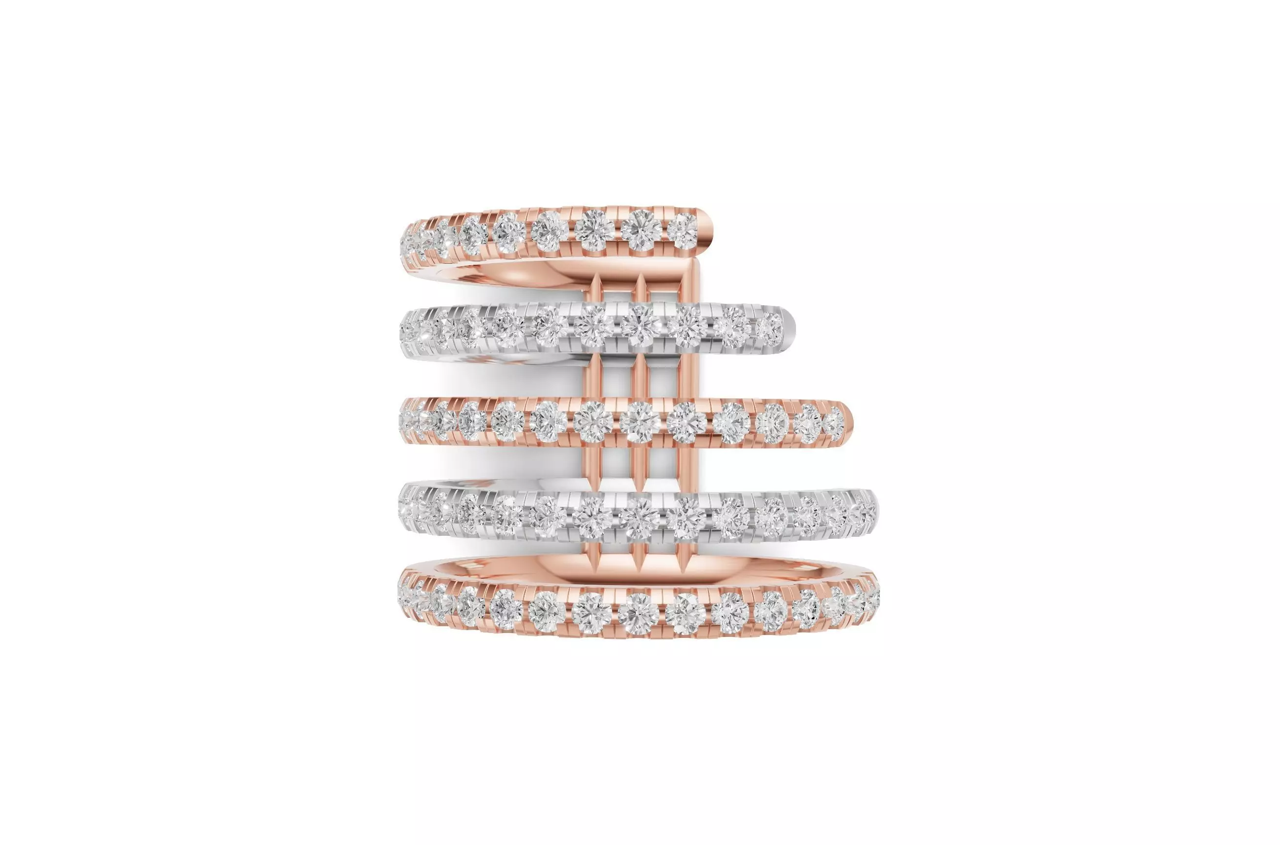 Two Tone Stack Look Ring with Multi Band and Diamond 3D print model