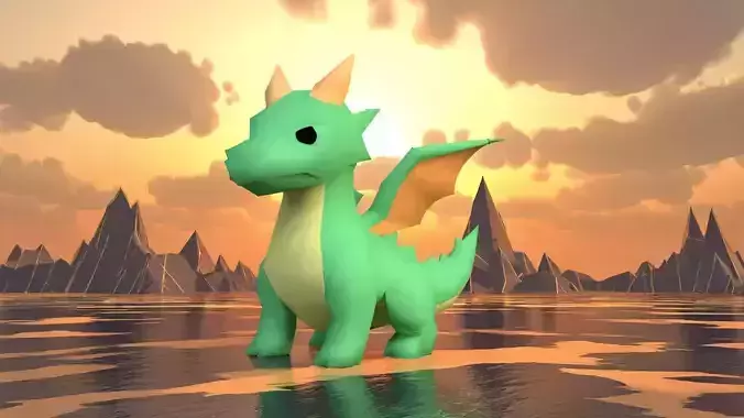 Green Cartoon Dragon Character Low-poly 3D model