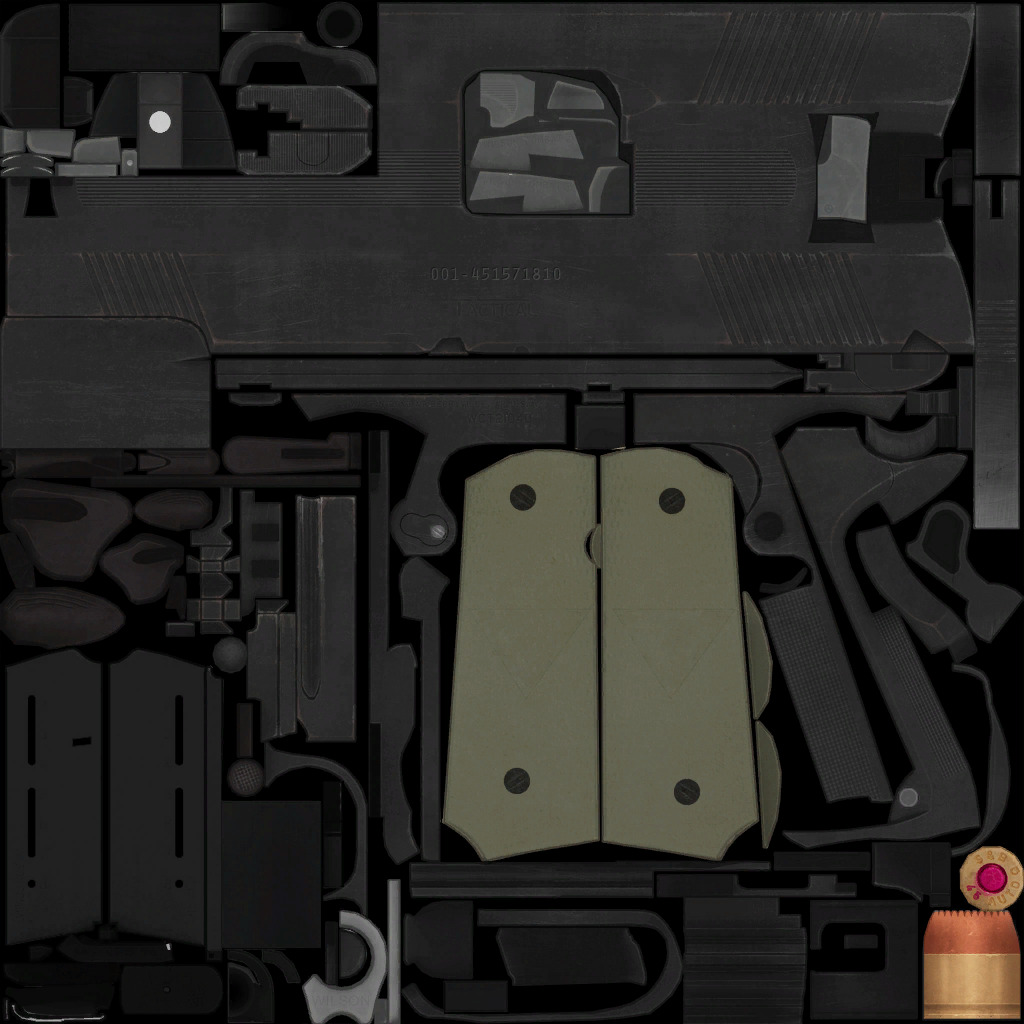 Low Poly 1911 Pistol Game Ready Handgun Low-poly 3D model_5