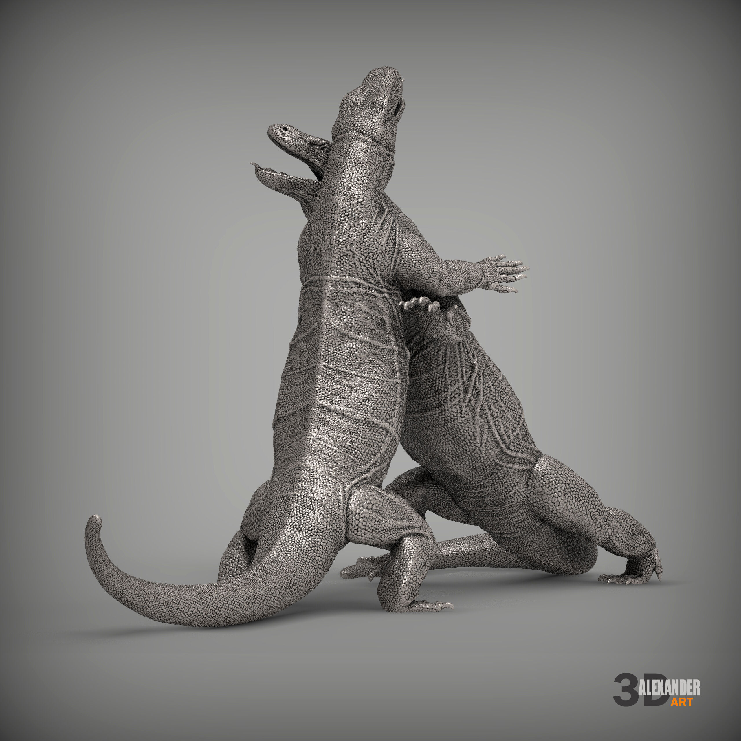 komodo dragon battle 3D print model_3
