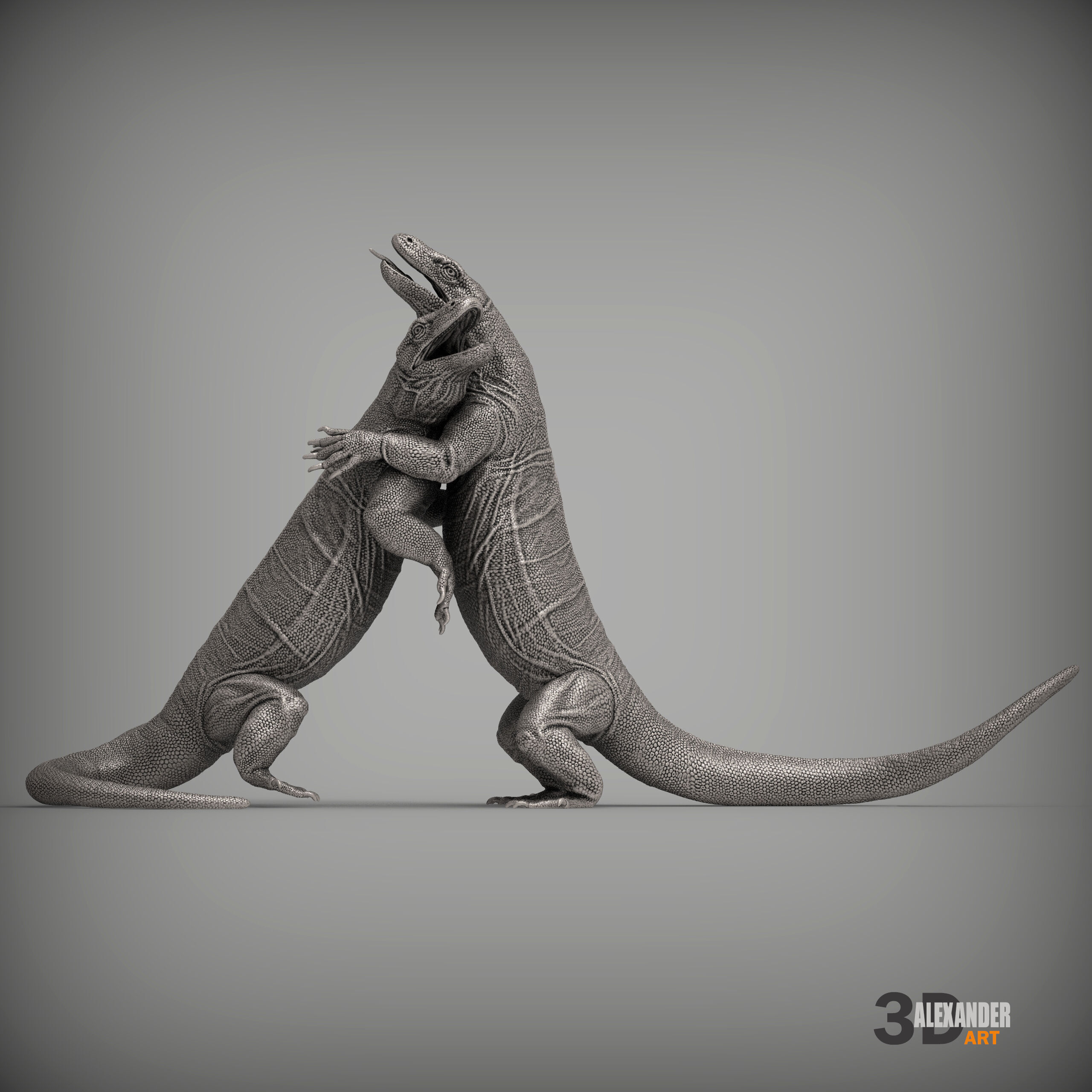 komodo dragon battle 3D print model_5