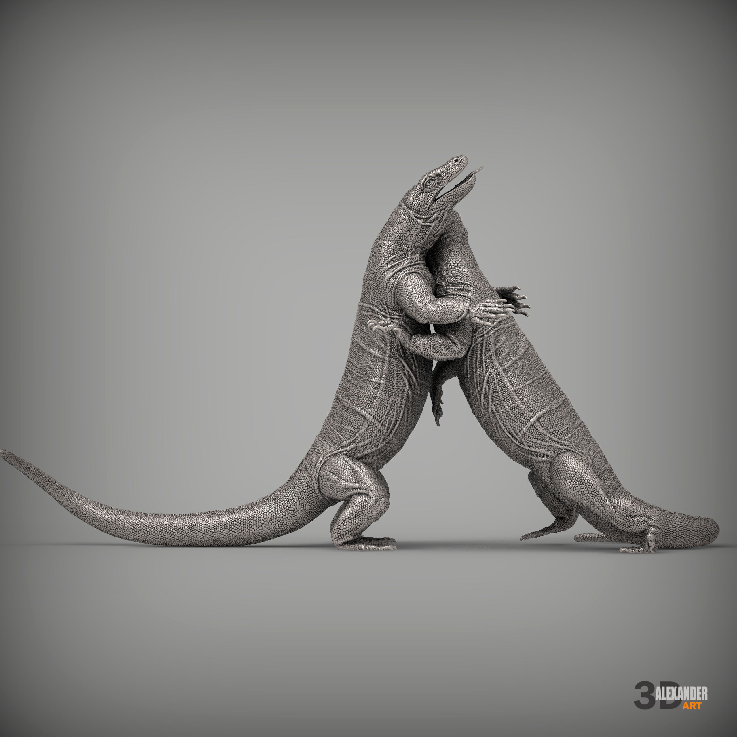 komodo dragon battle 3D print model_2