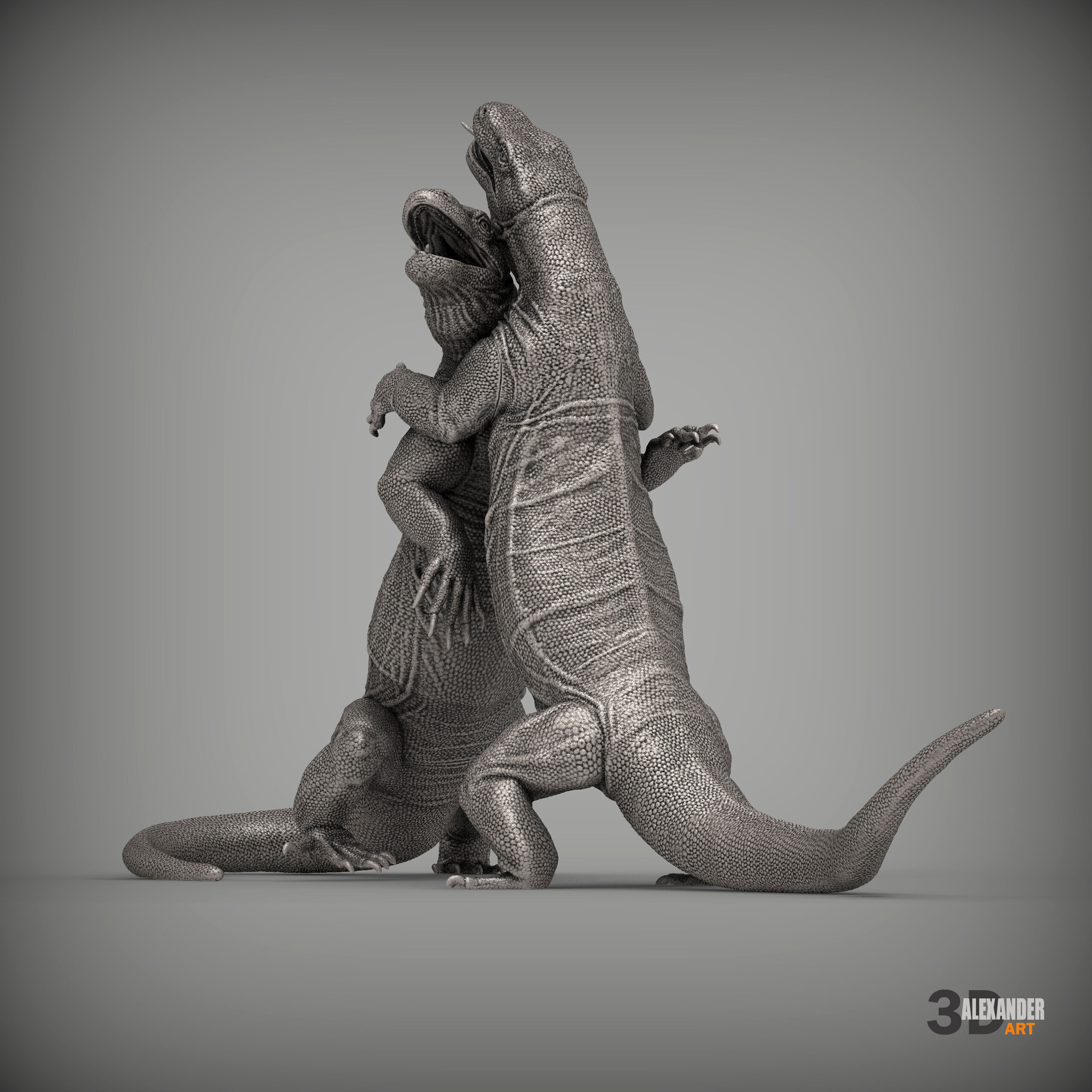 komodo dragon battle 3D print model_4