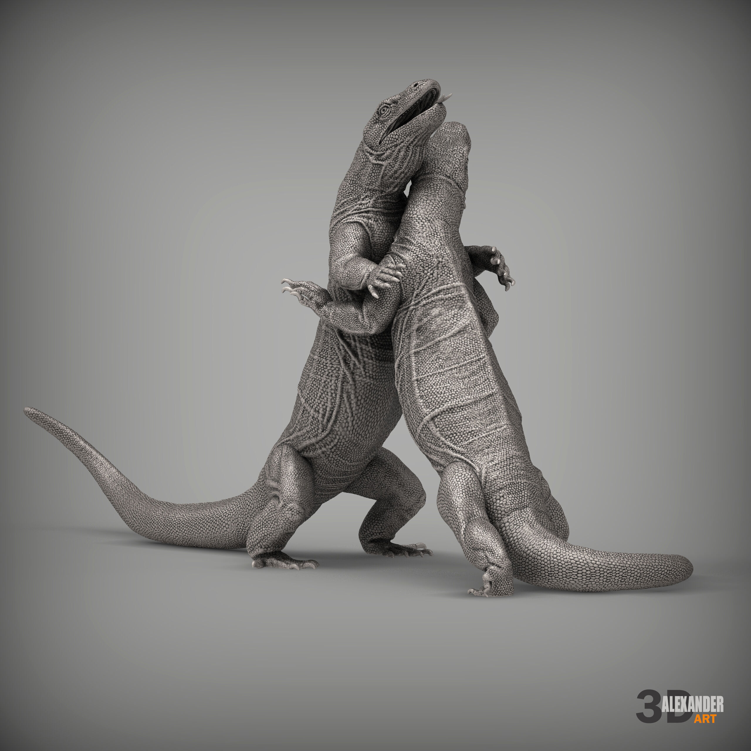 komodo dragon battle 3D print model_1