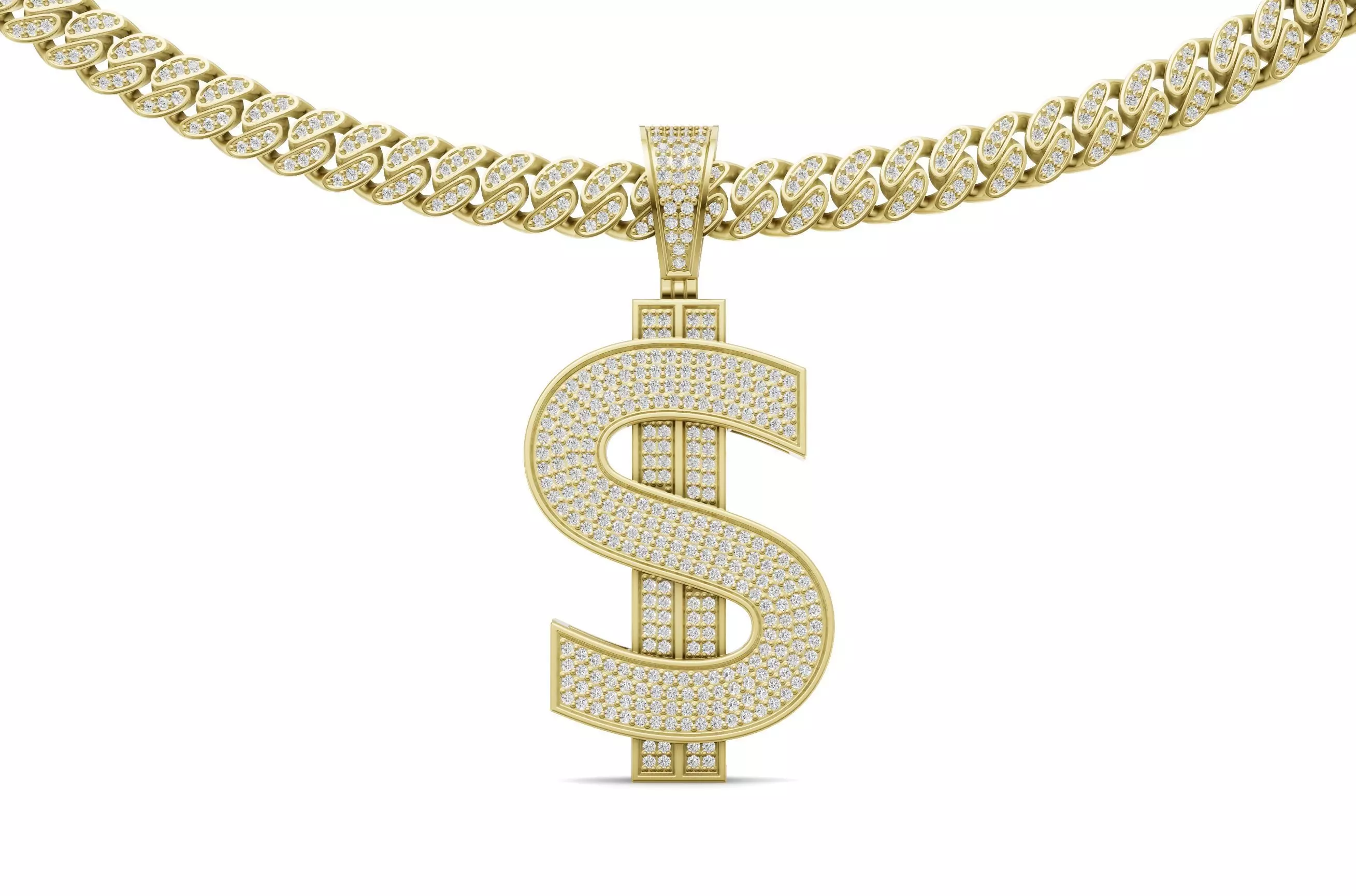Dollar Sign Pendant Chain with Diamond 3D print model_0
