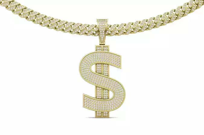 Dollar Sign Pendant Chain with Diamond