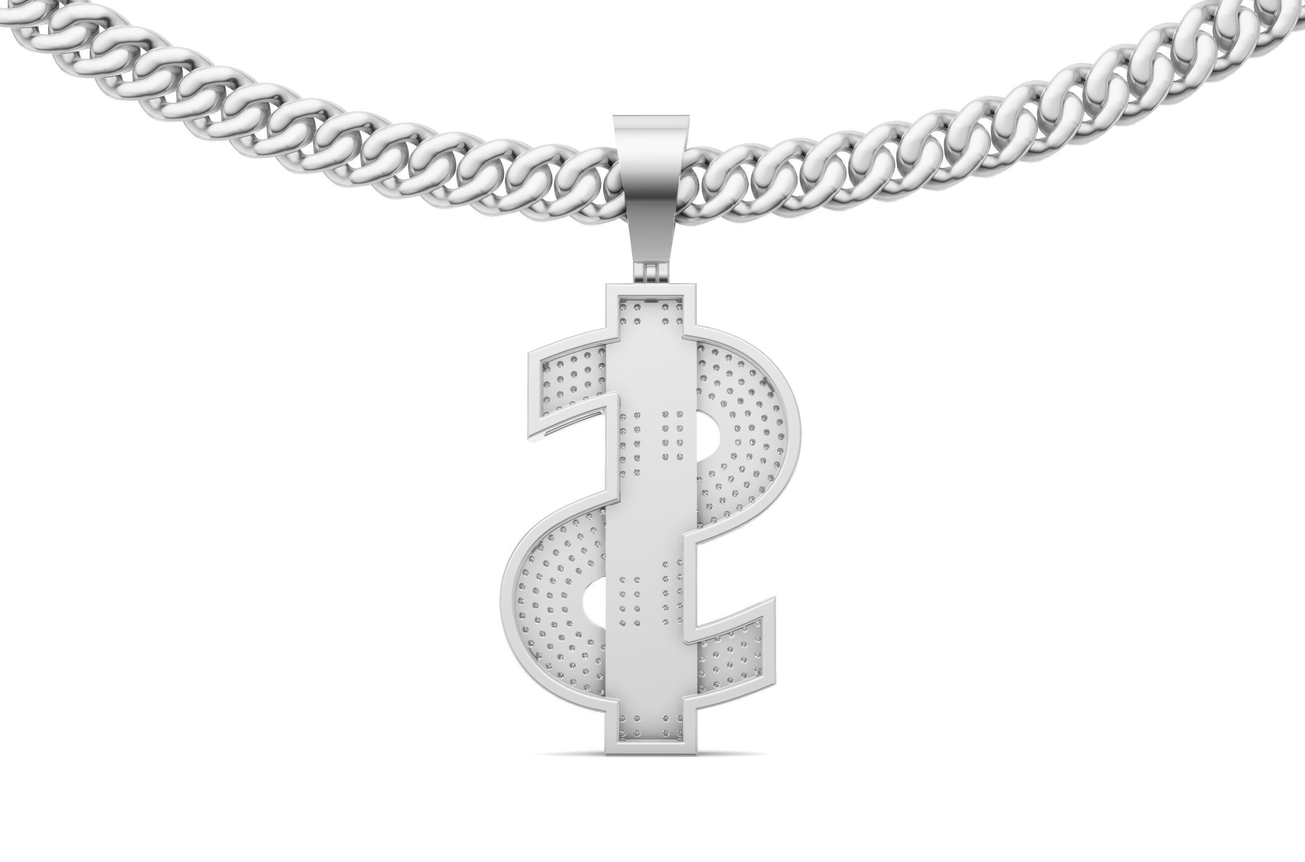 Dollar Sign Pendant Chain with Diamond 3D print model_11