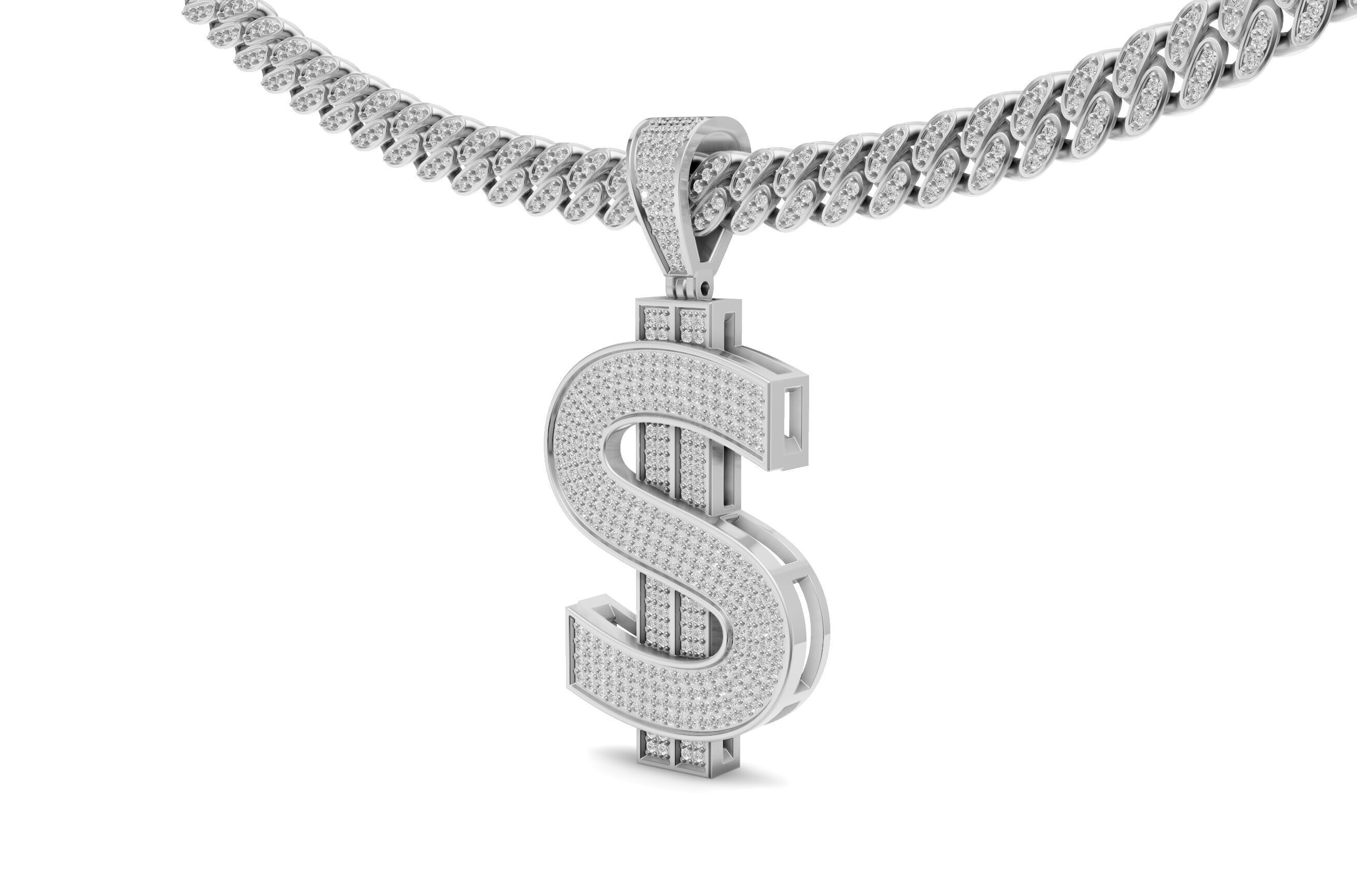 Dollar Sign Pendant Chain with Diamond 3D print model_5