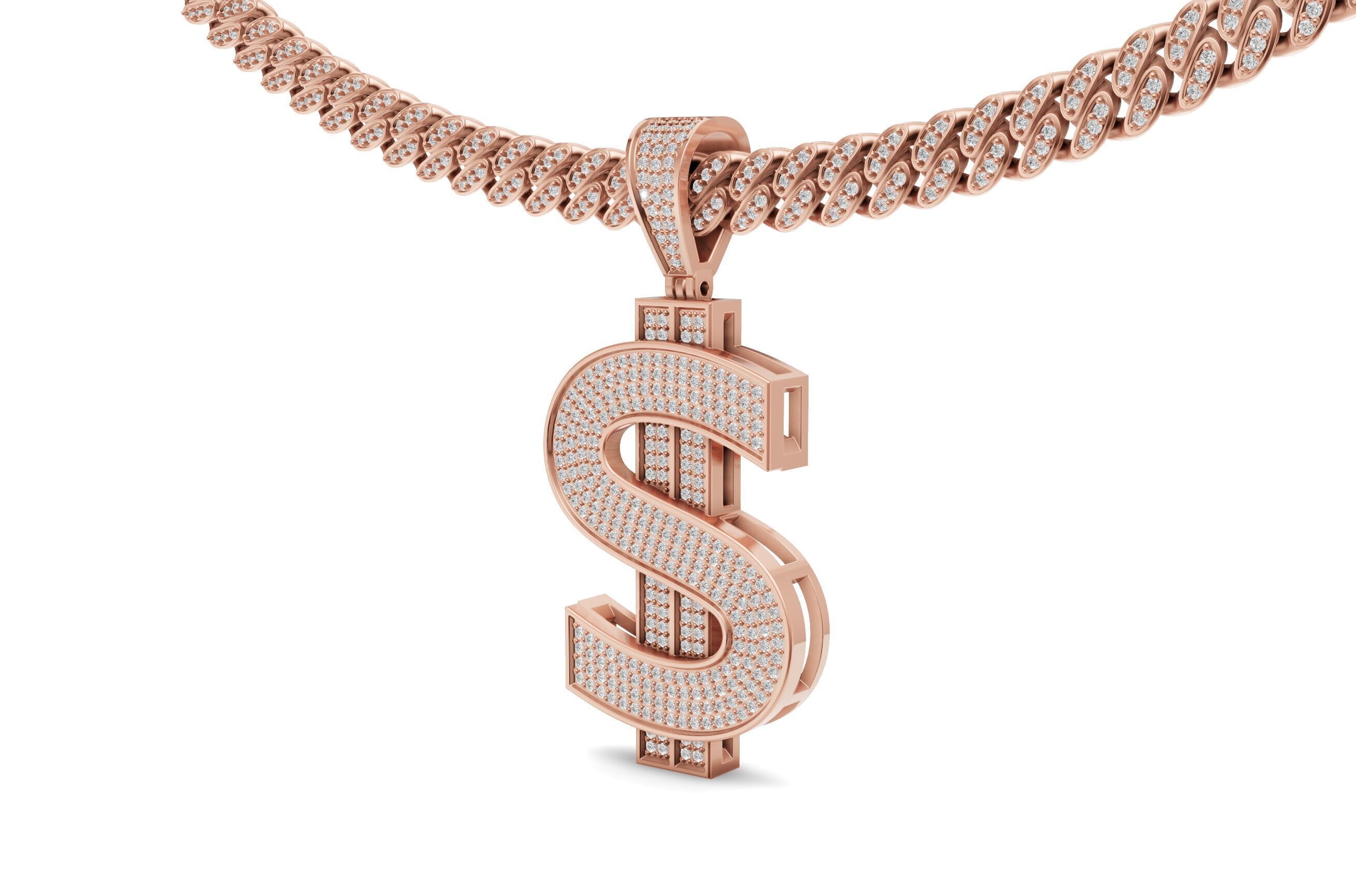 Dollar Sign Pendant Chain with Diamond 3D print model_6