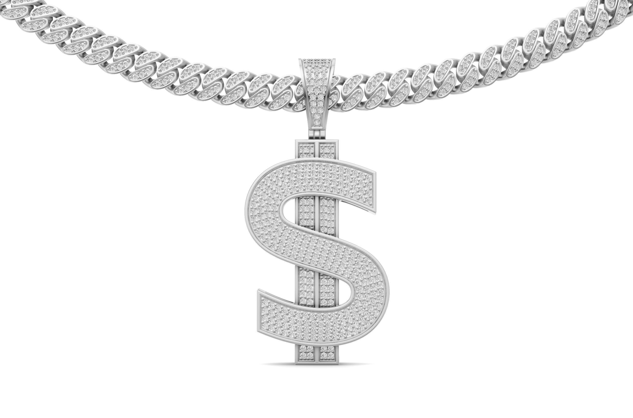 Dollar Sign Pendant Chain with Diamond 3D print model_2