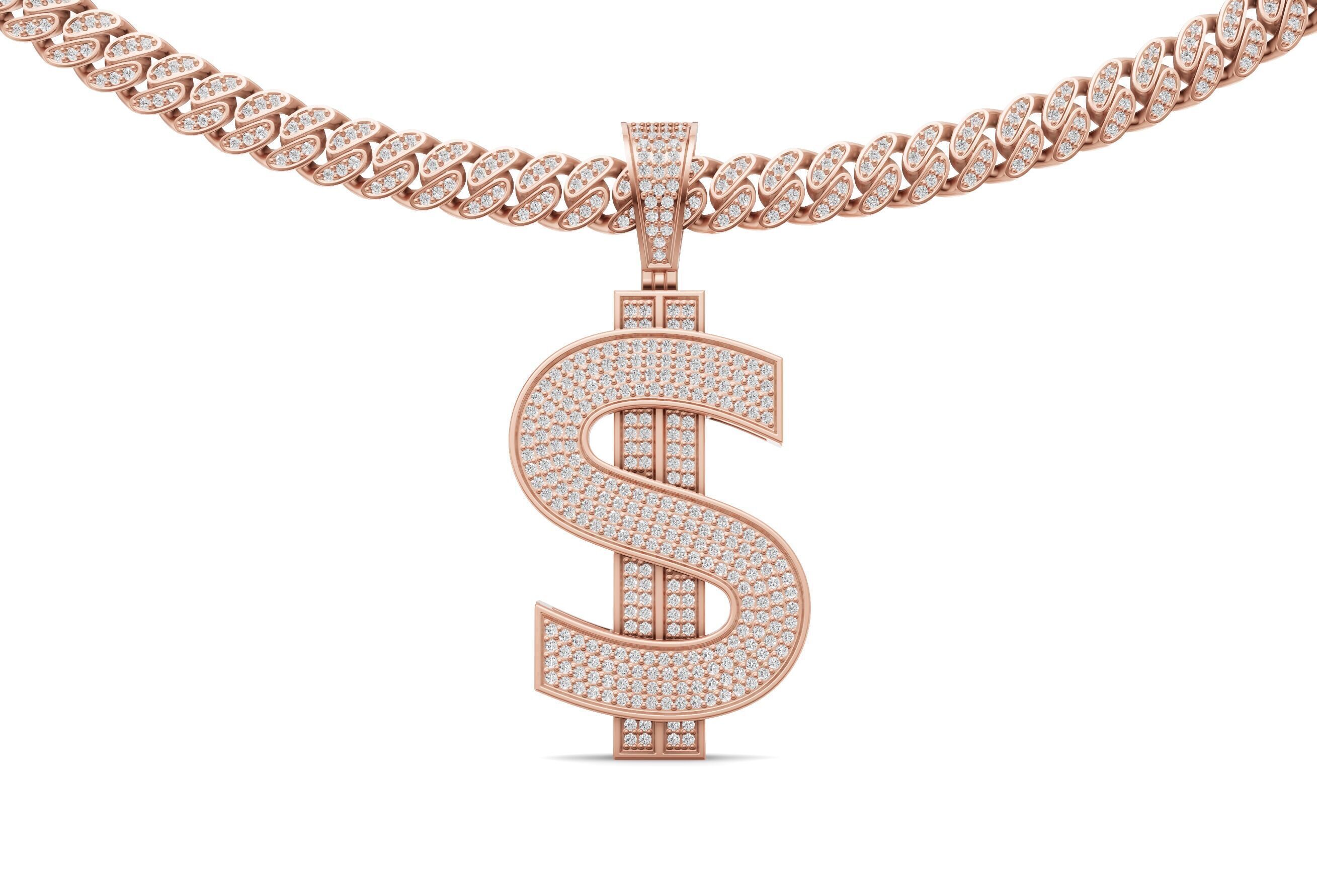 Dollar Sign Pendant Chain with Diamond 3D print model_3